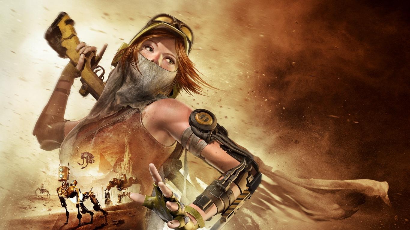 Download wallpaper 1366x768 recore, game, girl, weapon tablet