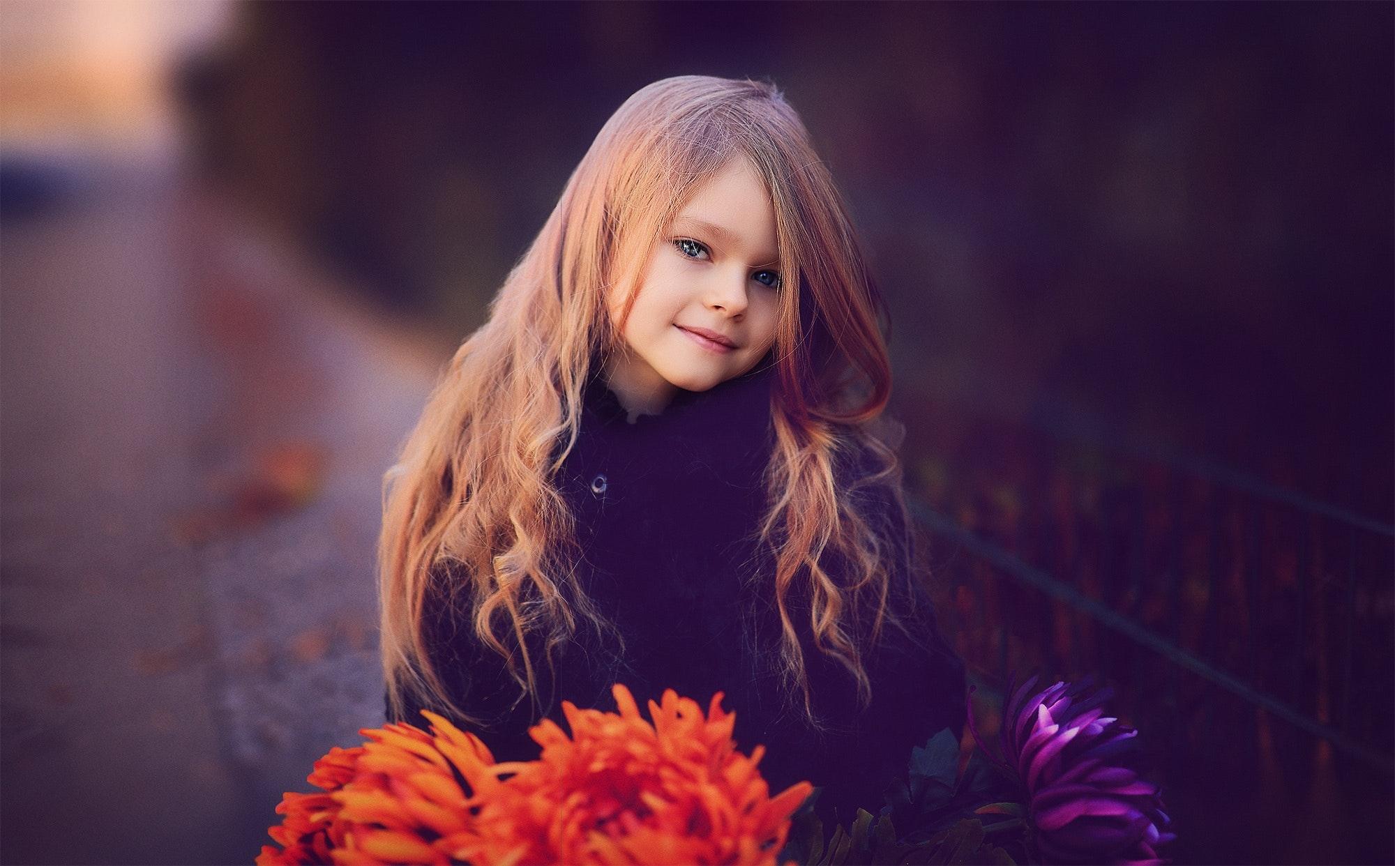 Cute Little Girl With Flowers, HD Cute, 4k Wallpaper, Image