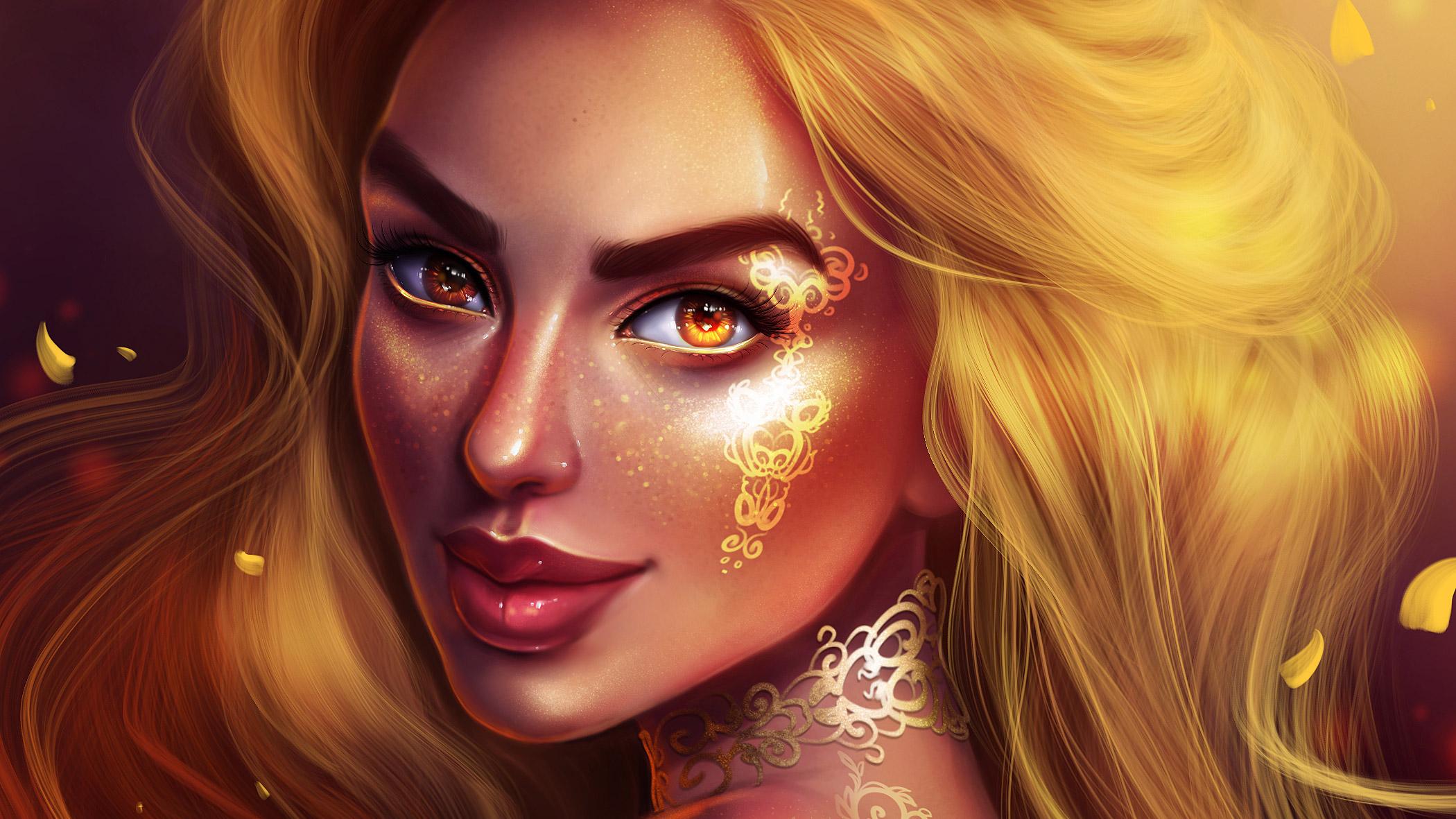 Golden Fantasy Girl Portrait, HD Fantasy Girls, 4k Wallpaper