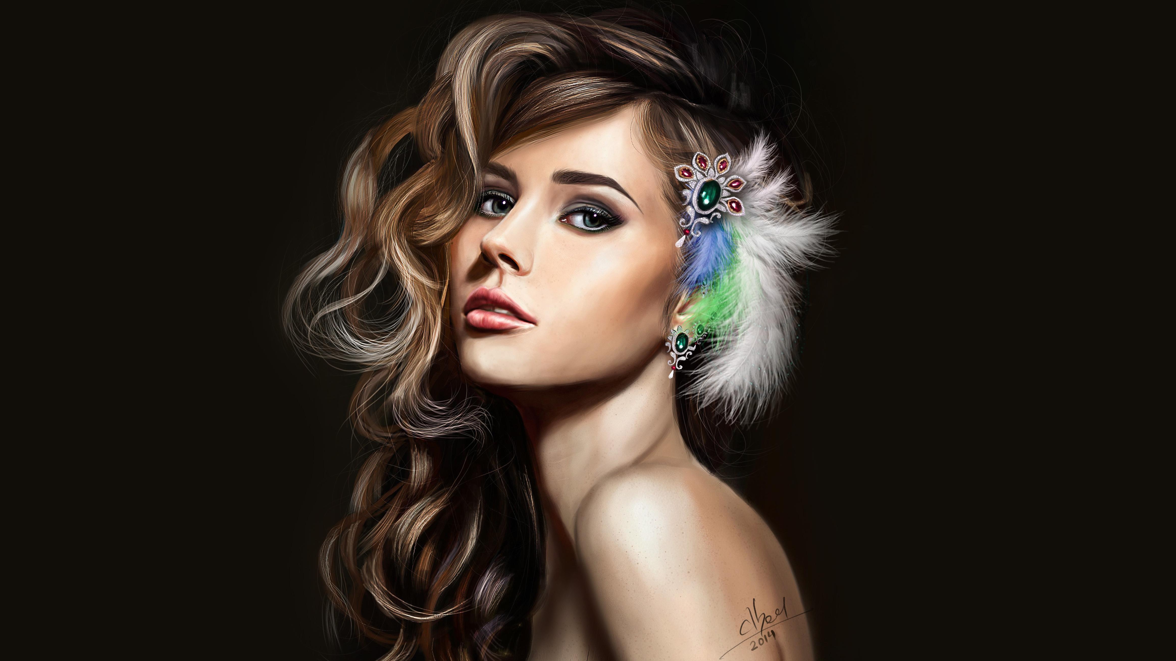 Wallpaper Princess Feather, Beautiful girl, Fantasy girl, Portrait