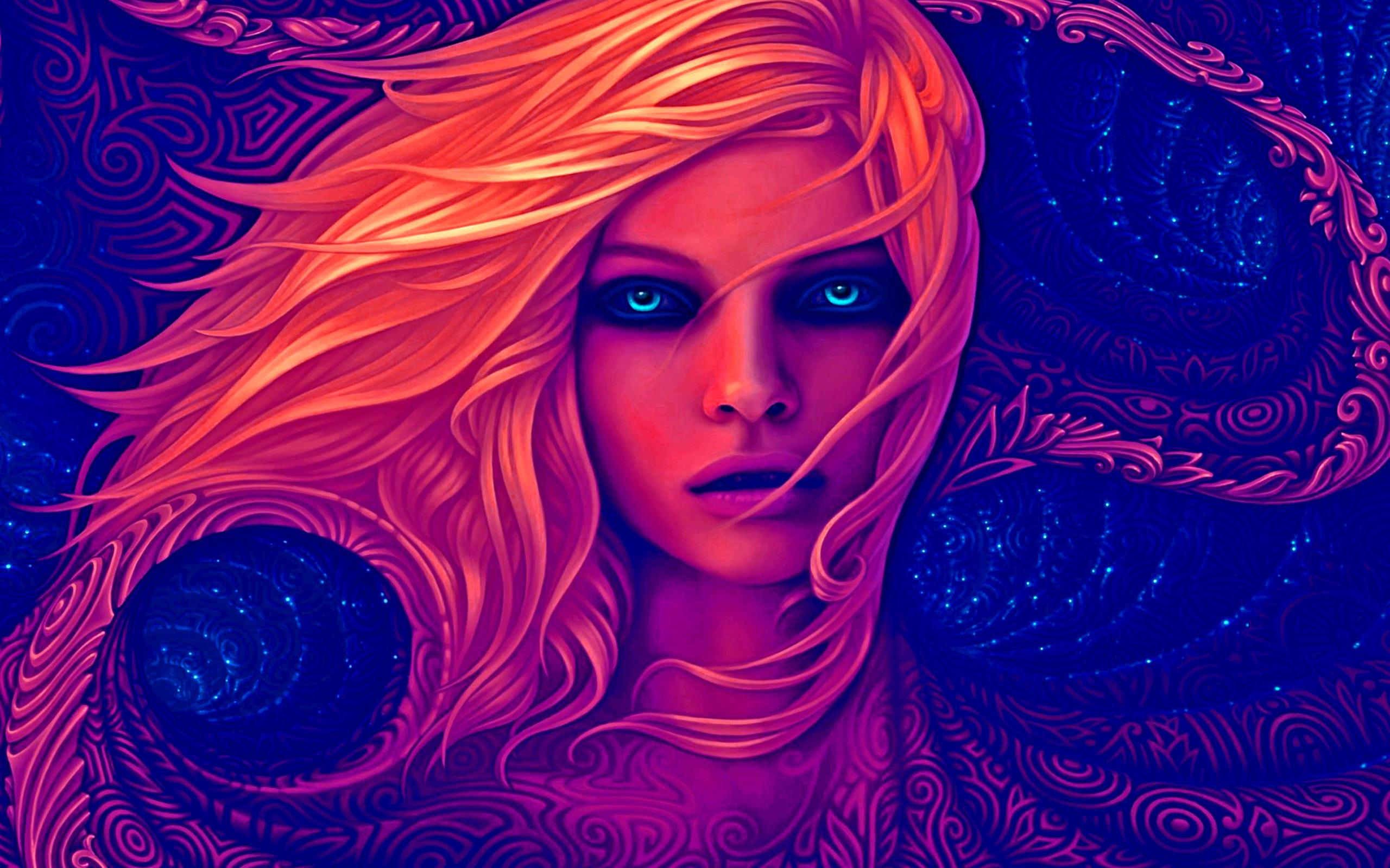 Download wallpaper art, fantasy woman, portrait, blue eyes