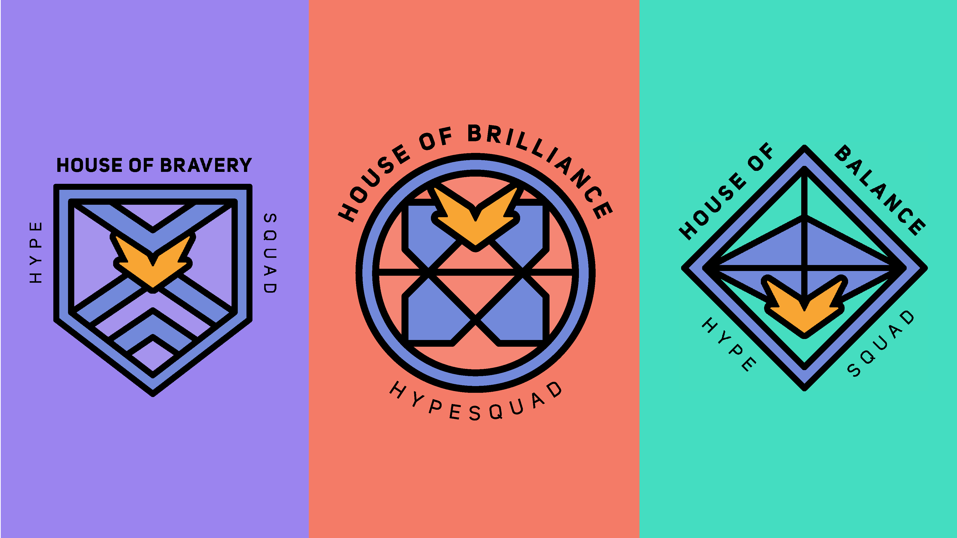 Made a few wallpaper / colored versions of the discord hypesquad badges!