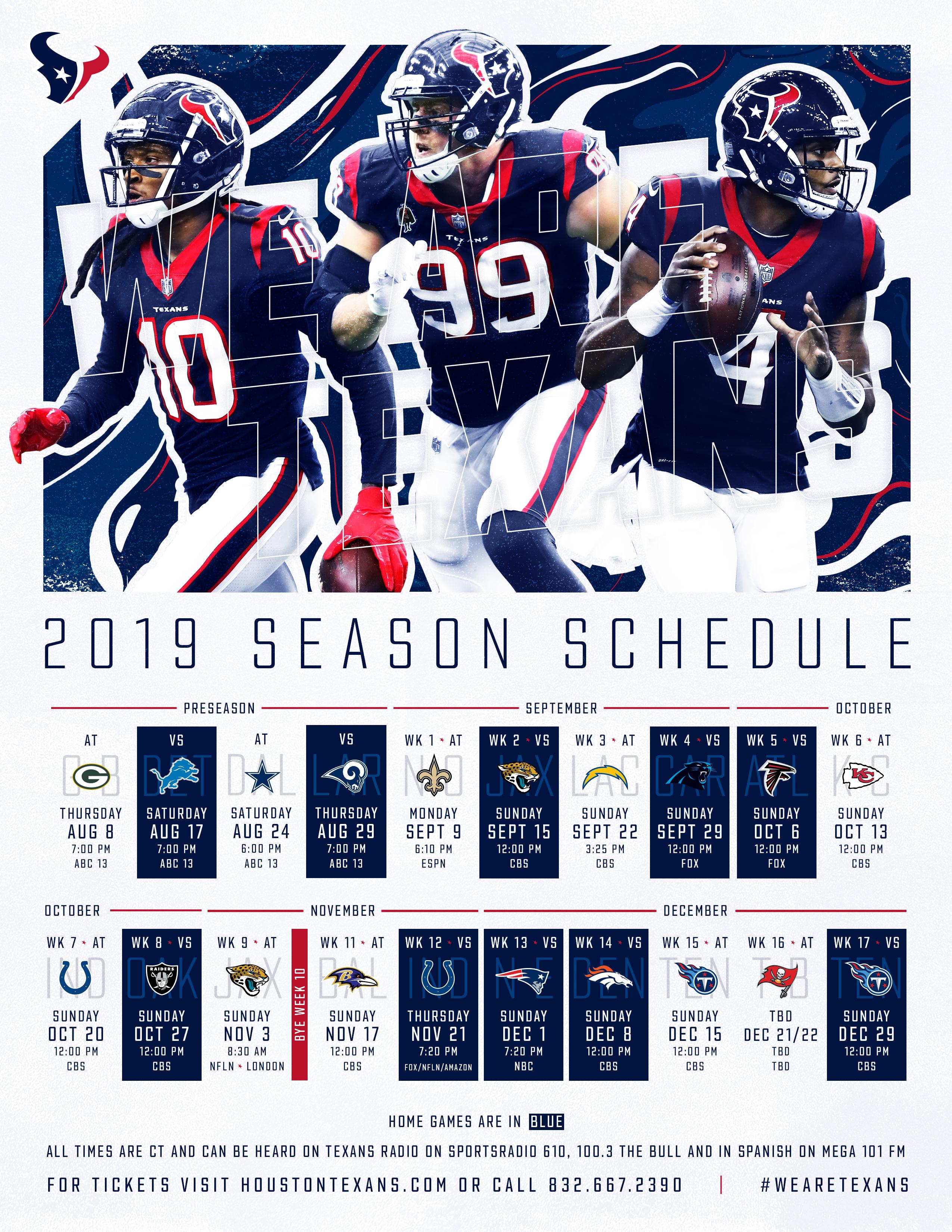 houston texans jersey schedule 2019