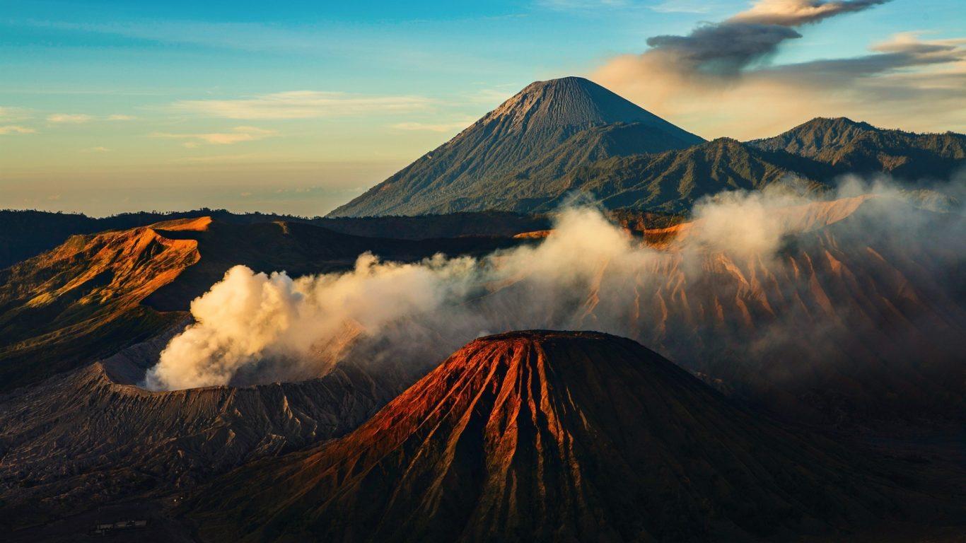 Mountains: Volcano Smoke Mountain Cloudy Sky Volcanic Landscape