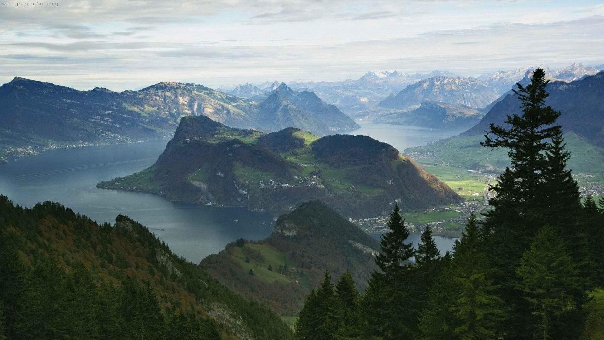 Mountains around lake lucerne switzerland wallpaper. Switzerland