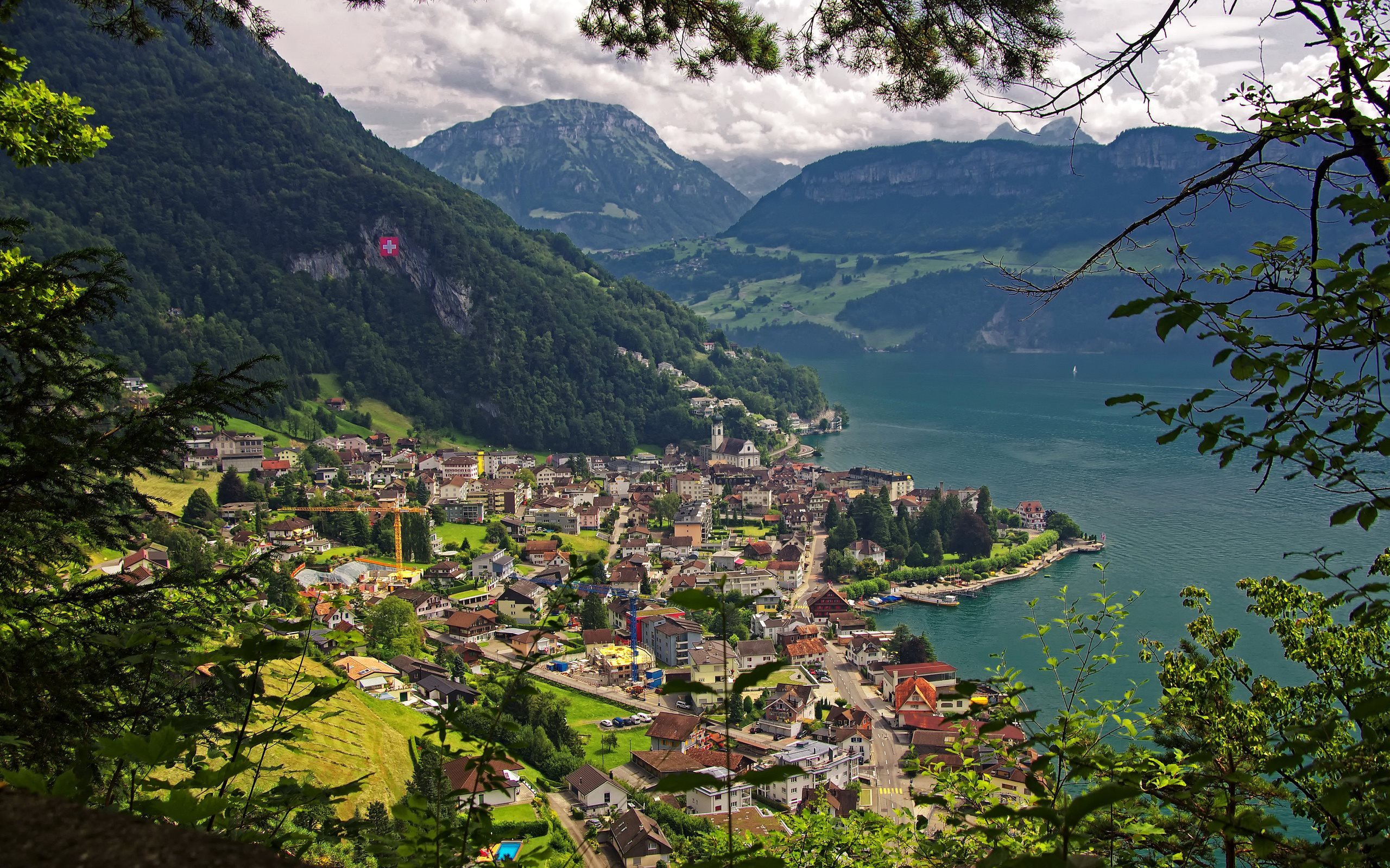 Download wallpaper Gersau, mountain, summer, Lake Lucerne, amazing
