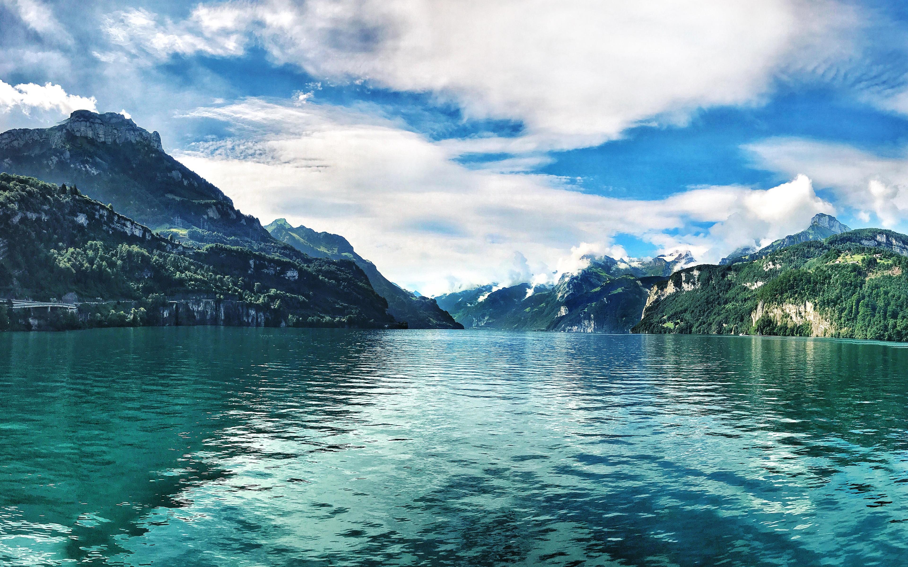 Download wallpaper Lake Lucerne, 4k, mountain lake, mountains