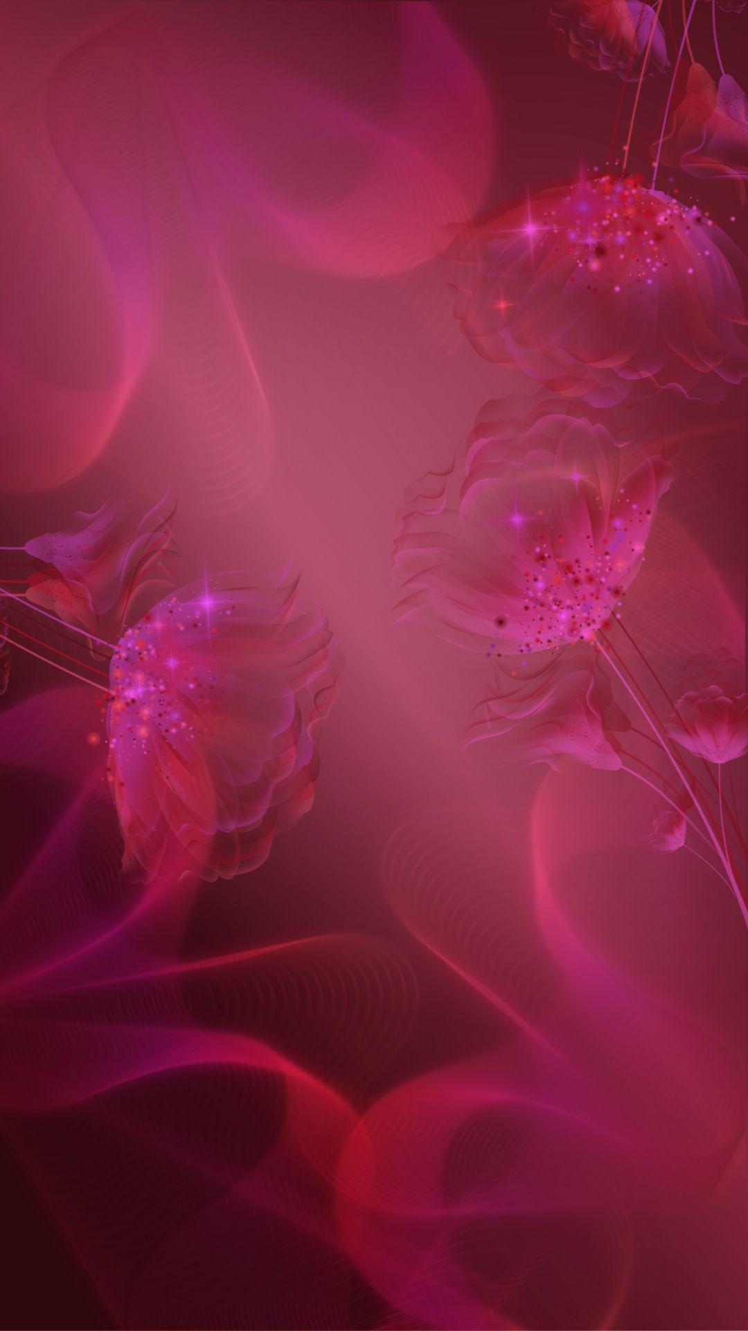 Psychedelic Wallpaper Background With Glowing Flowers On Pink Red Violet Gradient, 1080*1820 (9 16).. Glowing Flowers, Pink And Red Wallpaper, Pretty Wallpaper