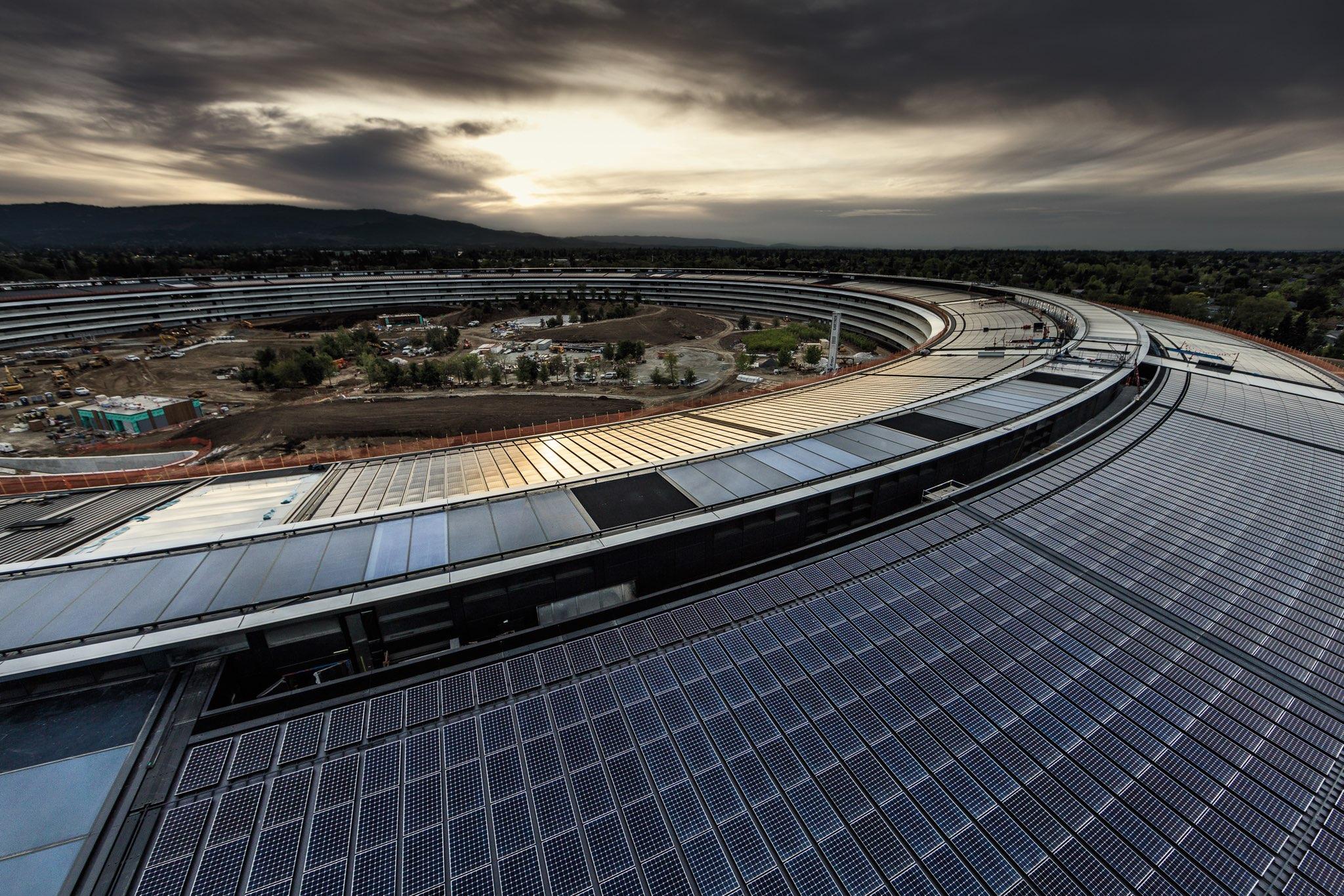 Check out breathtaking aerial views of Apple Park building lit up at