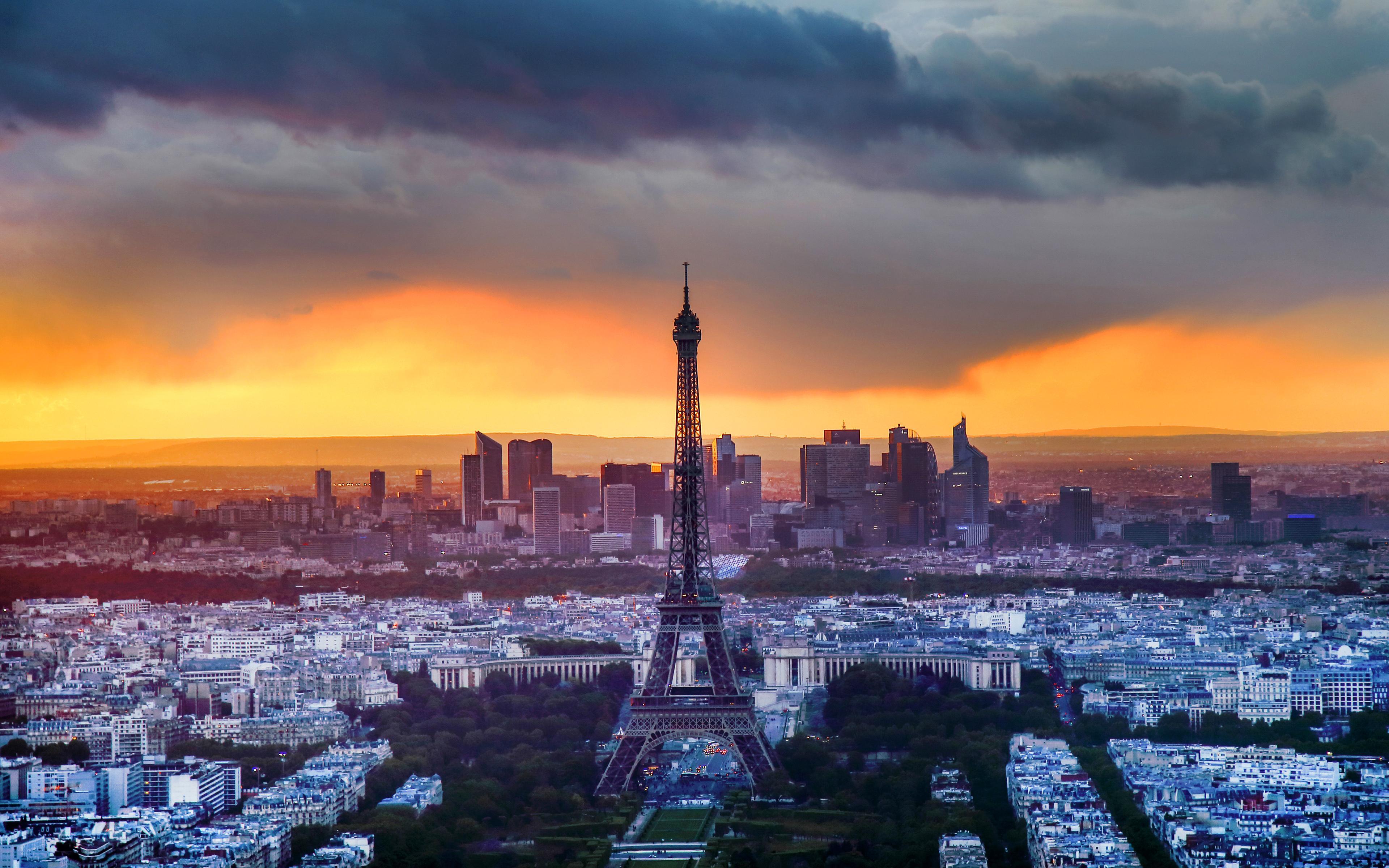Download wallpaper 4k, Eiffel Tower, sunset, Europe, Paris, France