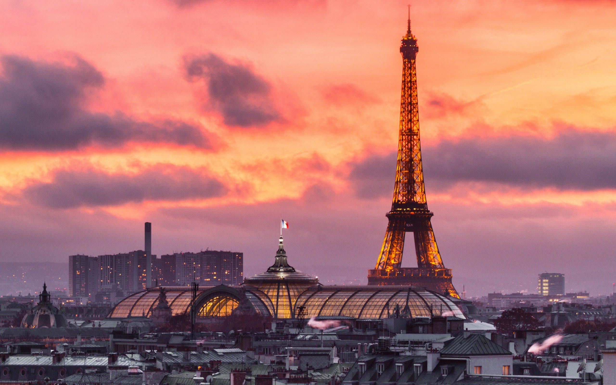 Download wallpaper evening, Paris, France, Eiffel Tower, sunset