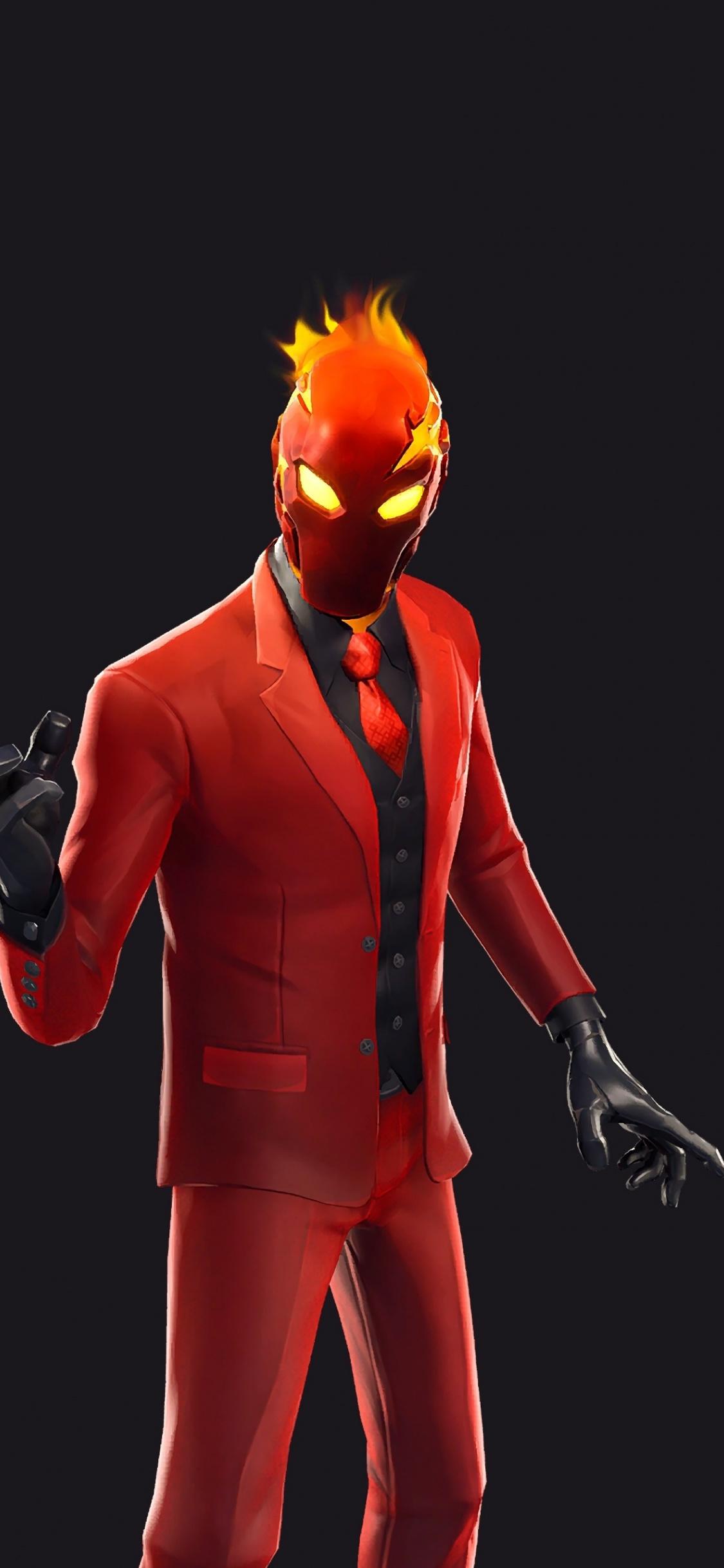 Download 1125x2436 wallpaper game, red suit, inferno, fortnite