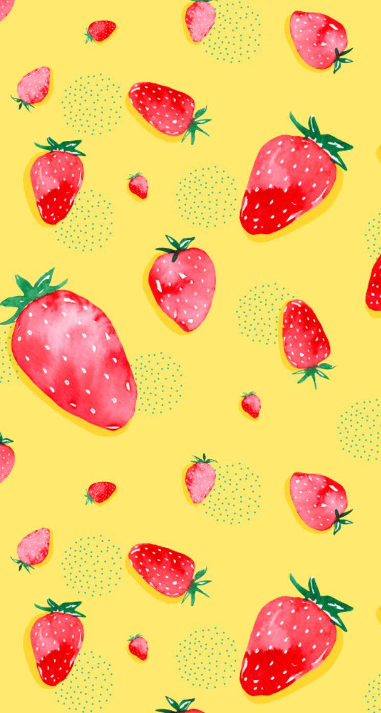 Summer Watercolor Strawberries iPhone Wallpaper. iPhone