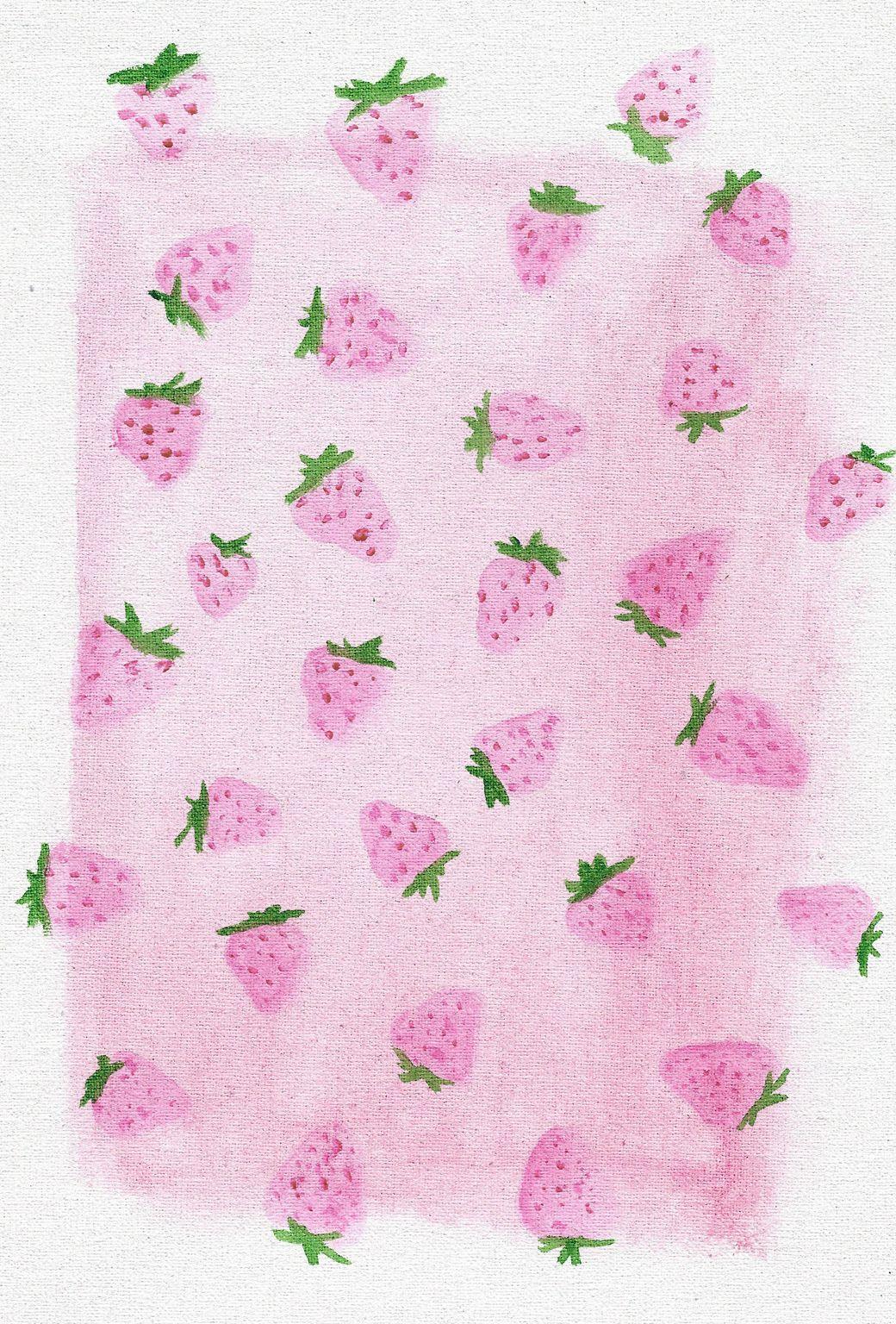 Strawberries Pink Watercolor iPhone Wallpaper. iPhone