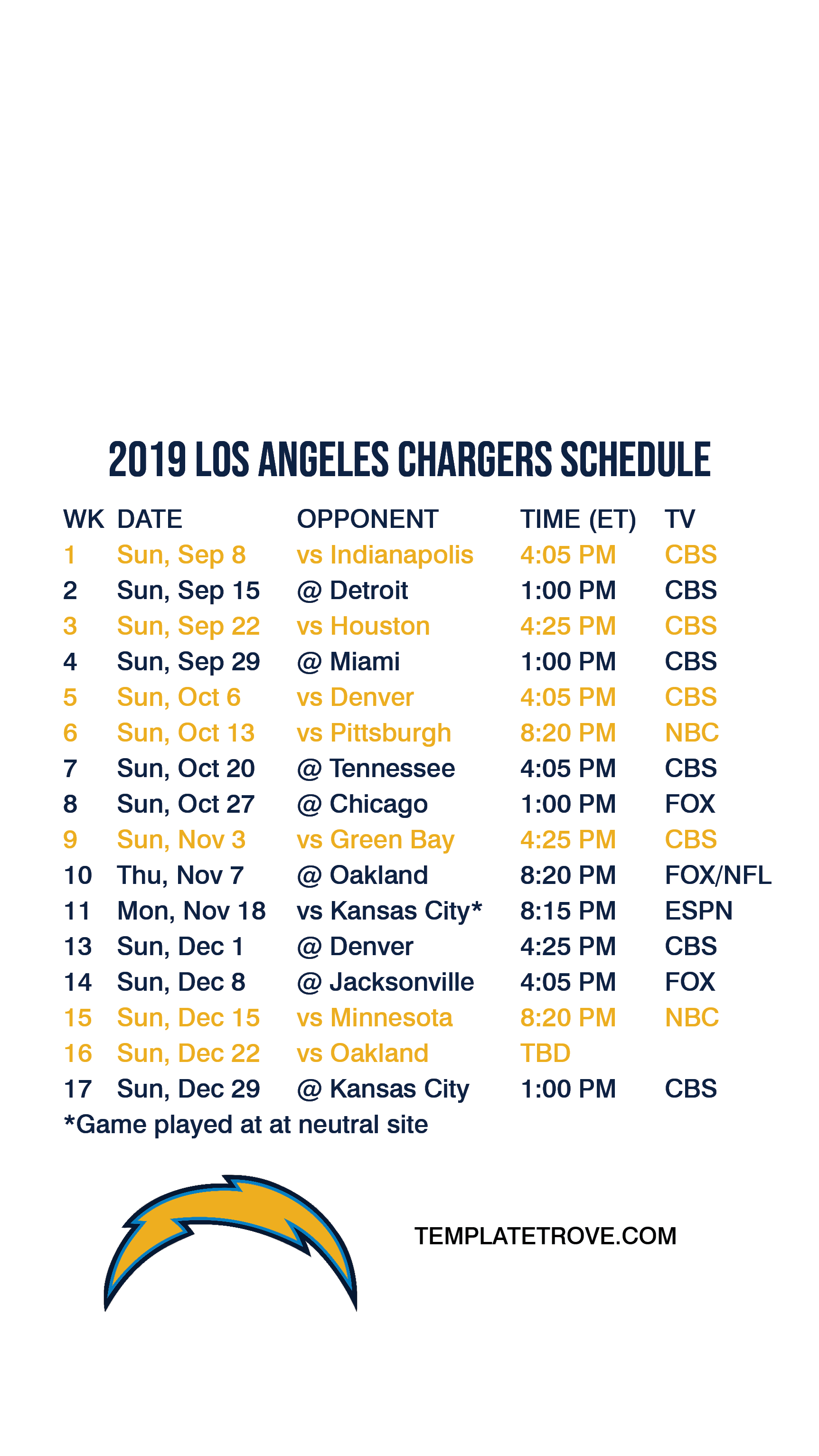 2019 2020 Los Angeles Chargers Lock Screen Schedule For IPhone 6 7 8
