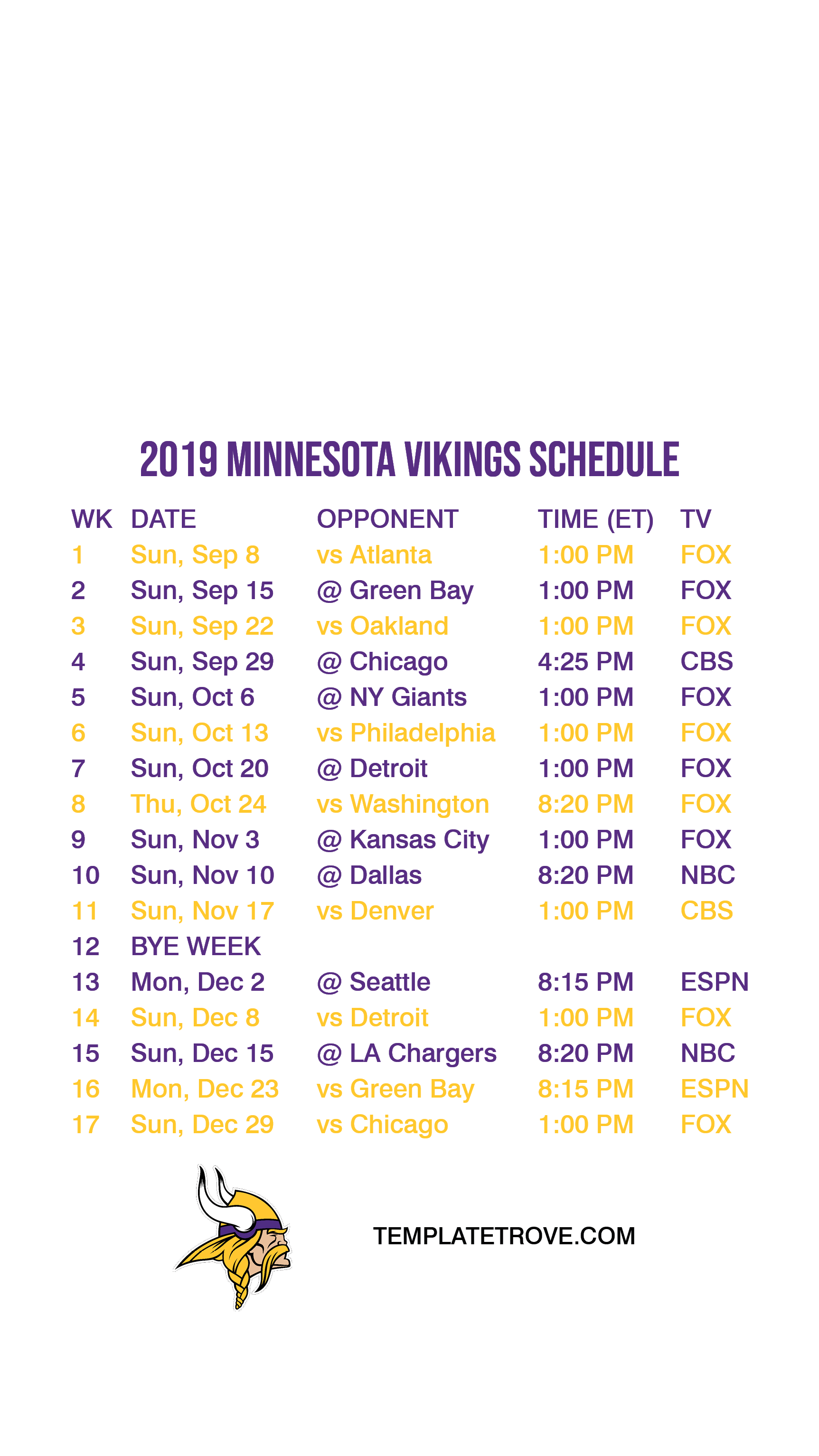 2019 2020 Minnesota Vikings Lock Screen Schedule For IPhone 6 7 8 Plus