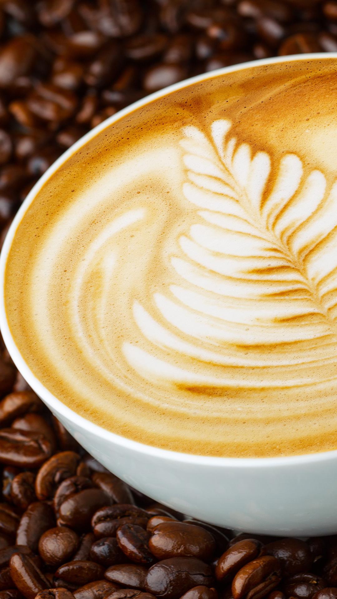 Wallpaper Coffee Cappuccino Grain Cup Food Closeup 1080x1920