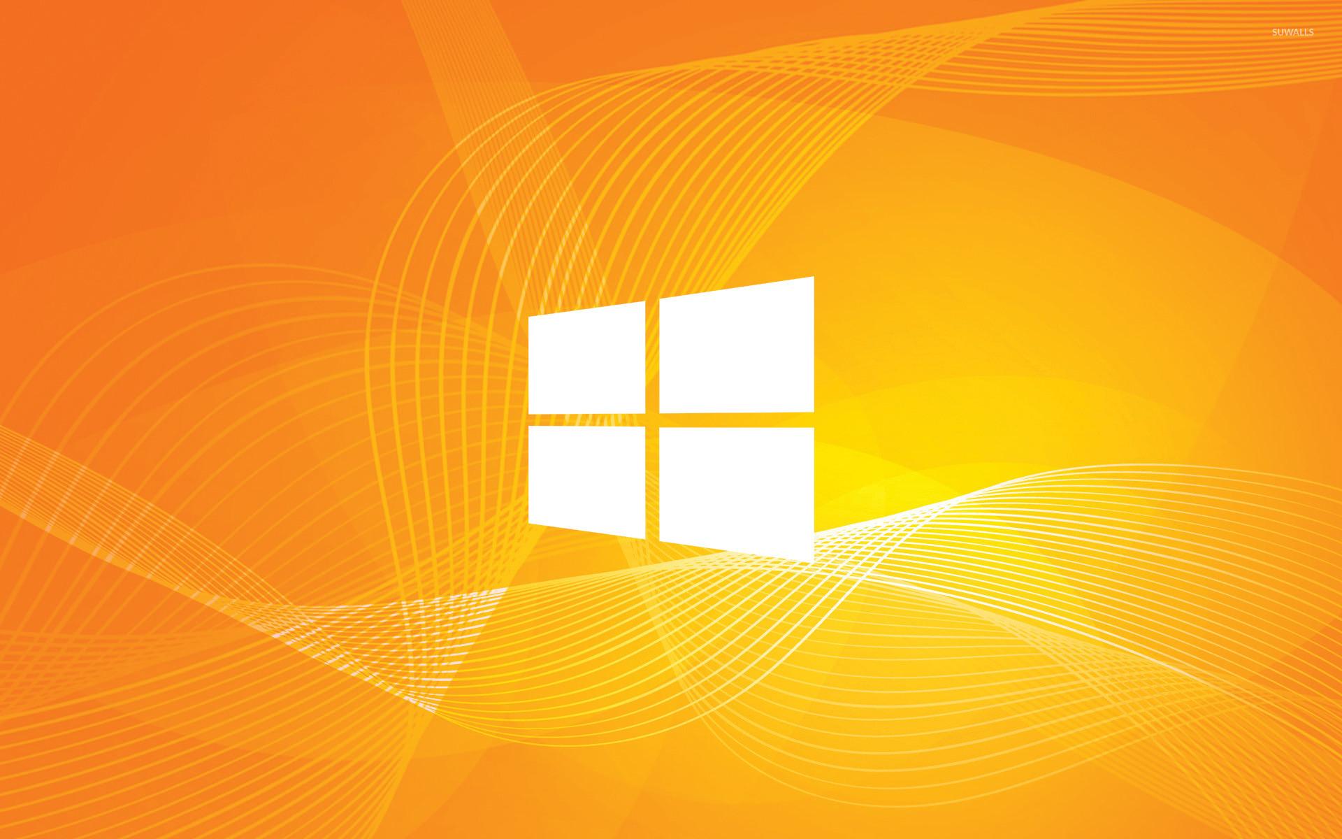 Windows 10 simple white logo on orange curves wallpaper