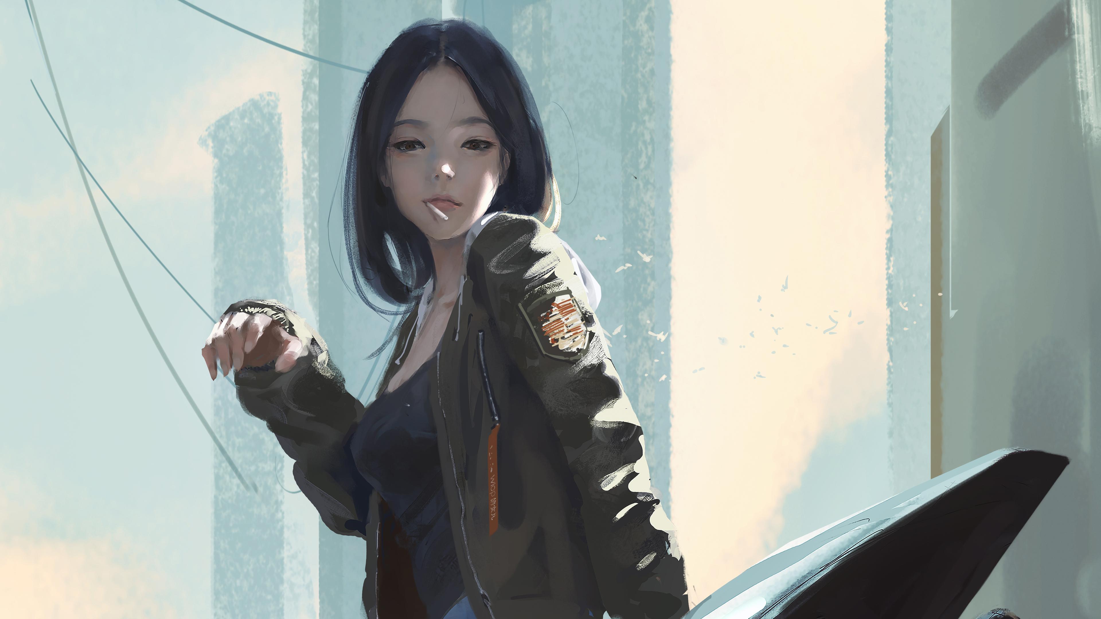 Urban Girl Smoking Cigarette, HD Anime, 4k Wallpapers, Image