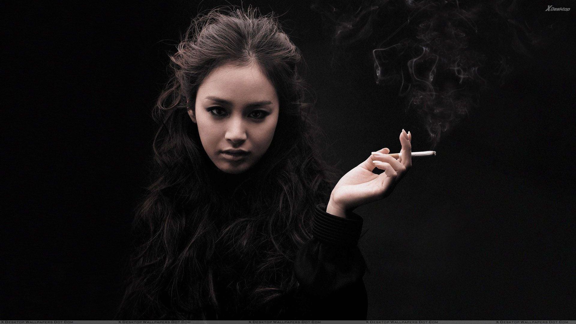 Girl Is Smoking In Black Dress Wallpaper
