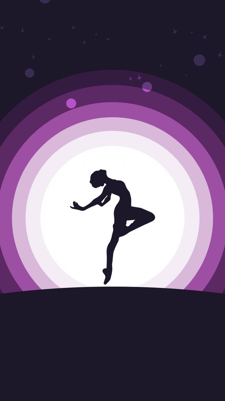Woman, dance, moon, silhouette, digital art, 720x1280 wallpaper