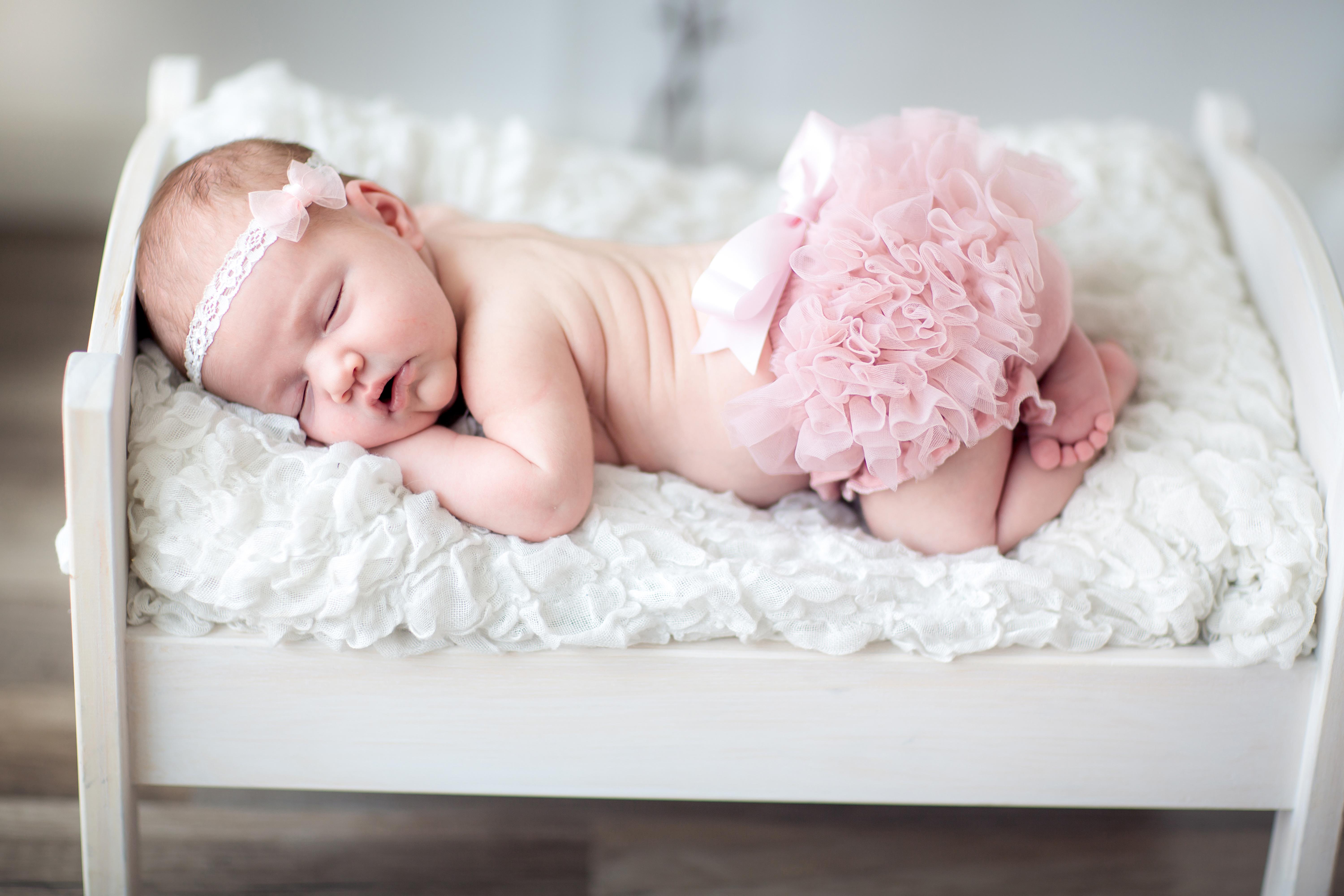 Wallpaper Newborn Baby, Baby girl, Cute baby, Sleeping, Headband, HD