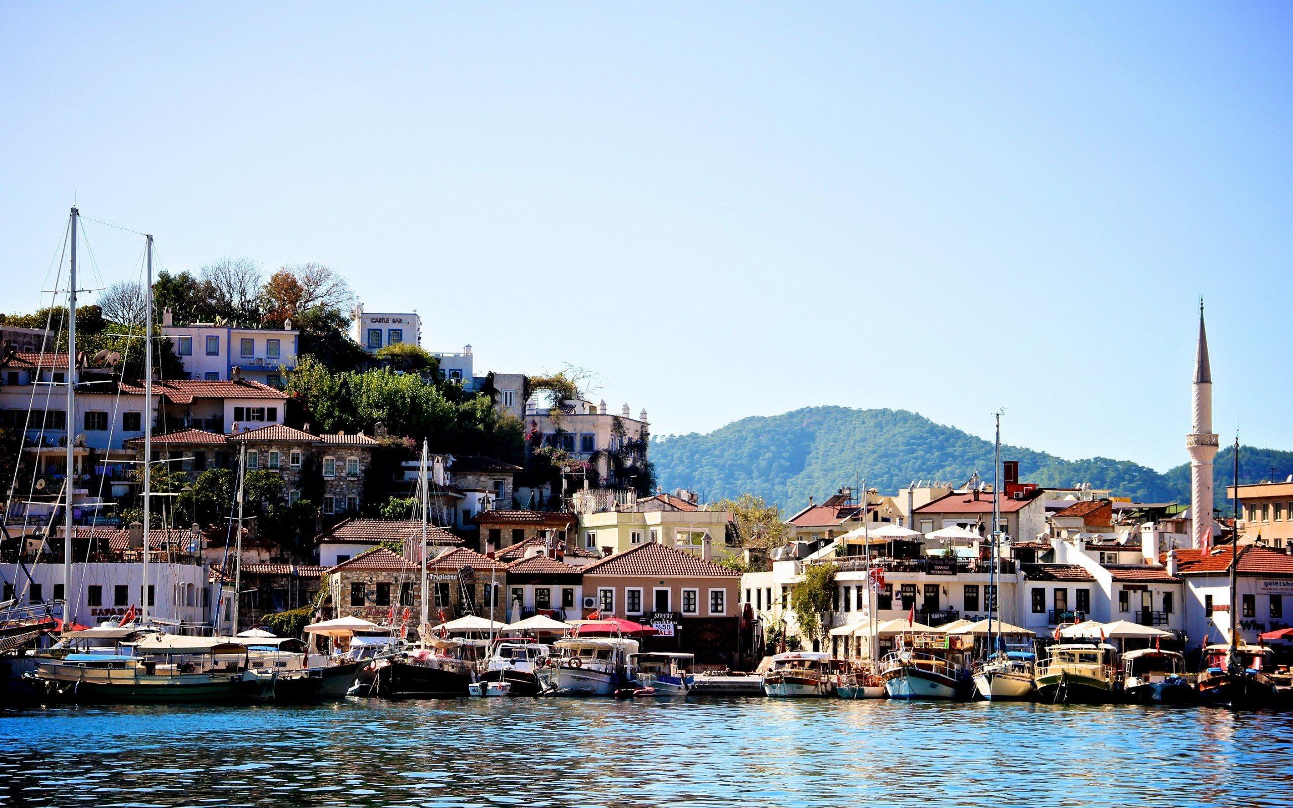 Download wallpaper Marmaris, Aegean Sea, Izmir, Turkey, boat, coast