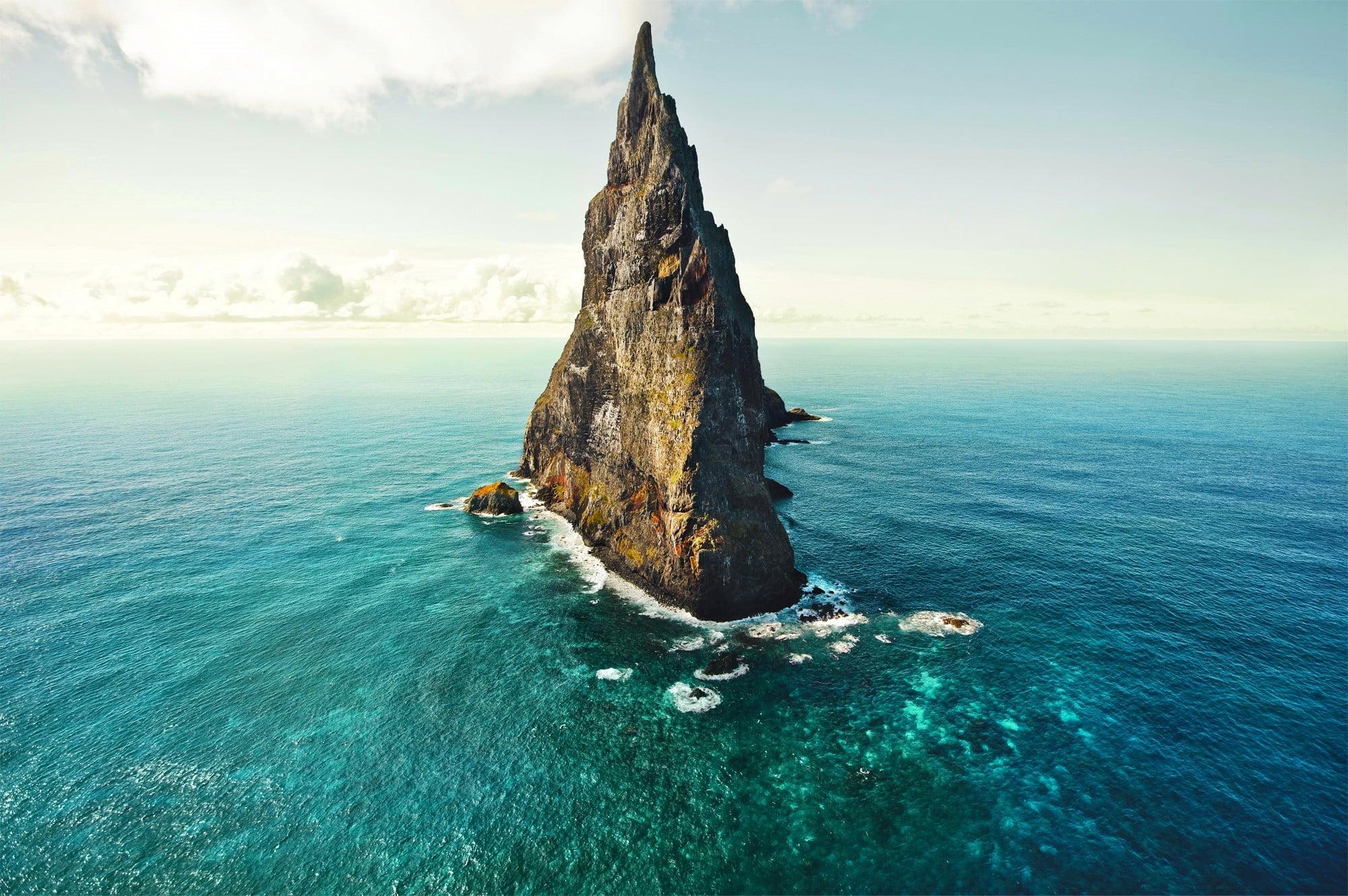 Brown coastal rock formation, Australia, rock, island, sea HD