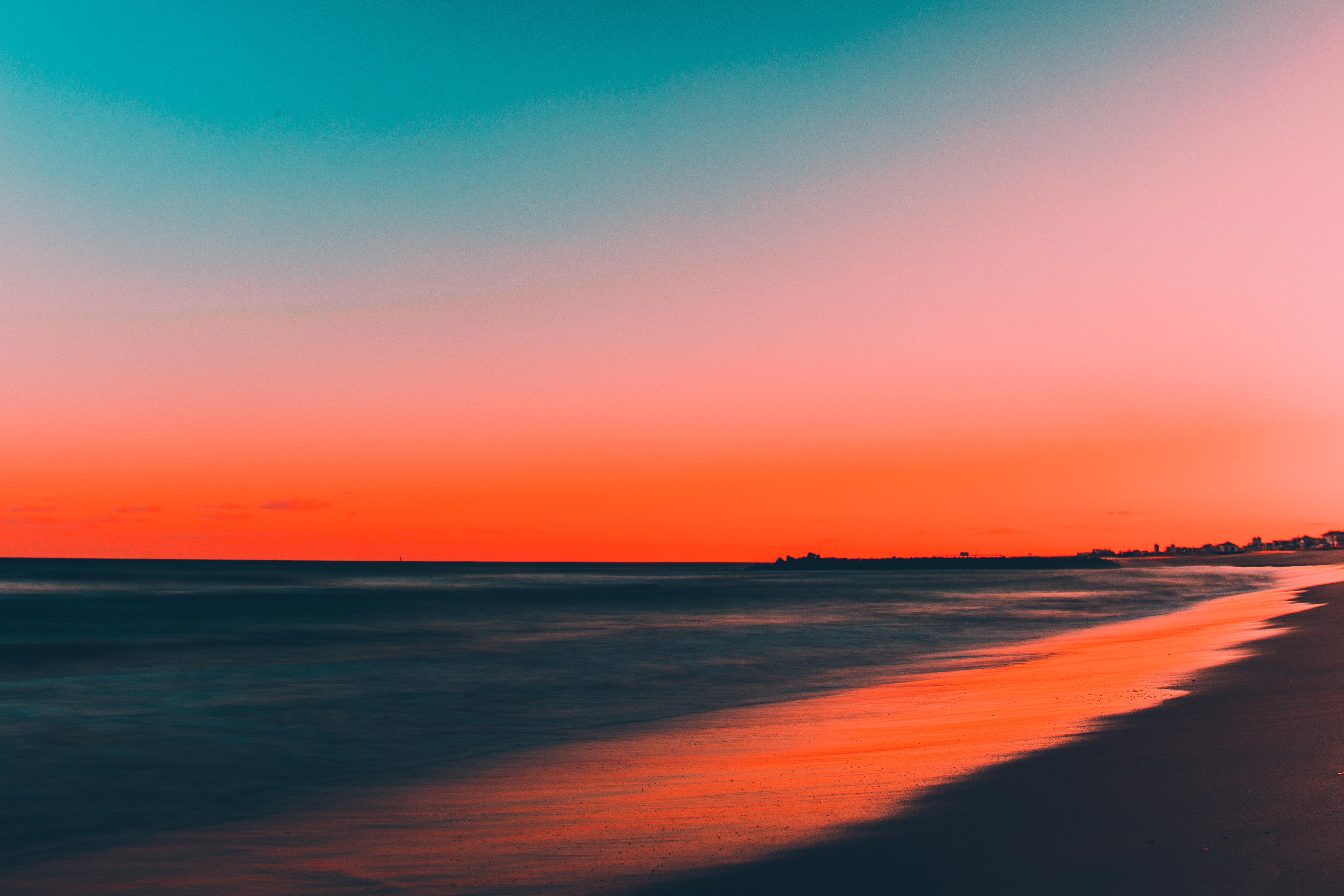 Download wallpaper 6406x4271 sea, shore, sunset, sky HD background