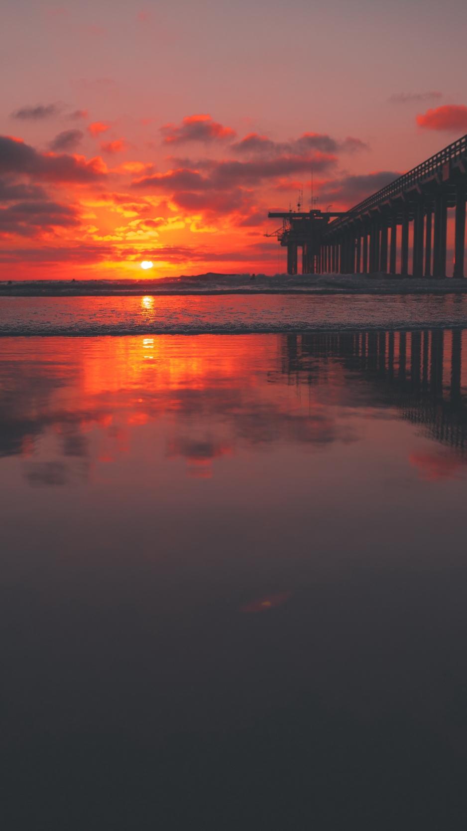 Download Wallpaper 938x1668 Sea, Pier, Sunset, Sky Iphone 8 7 6s 6