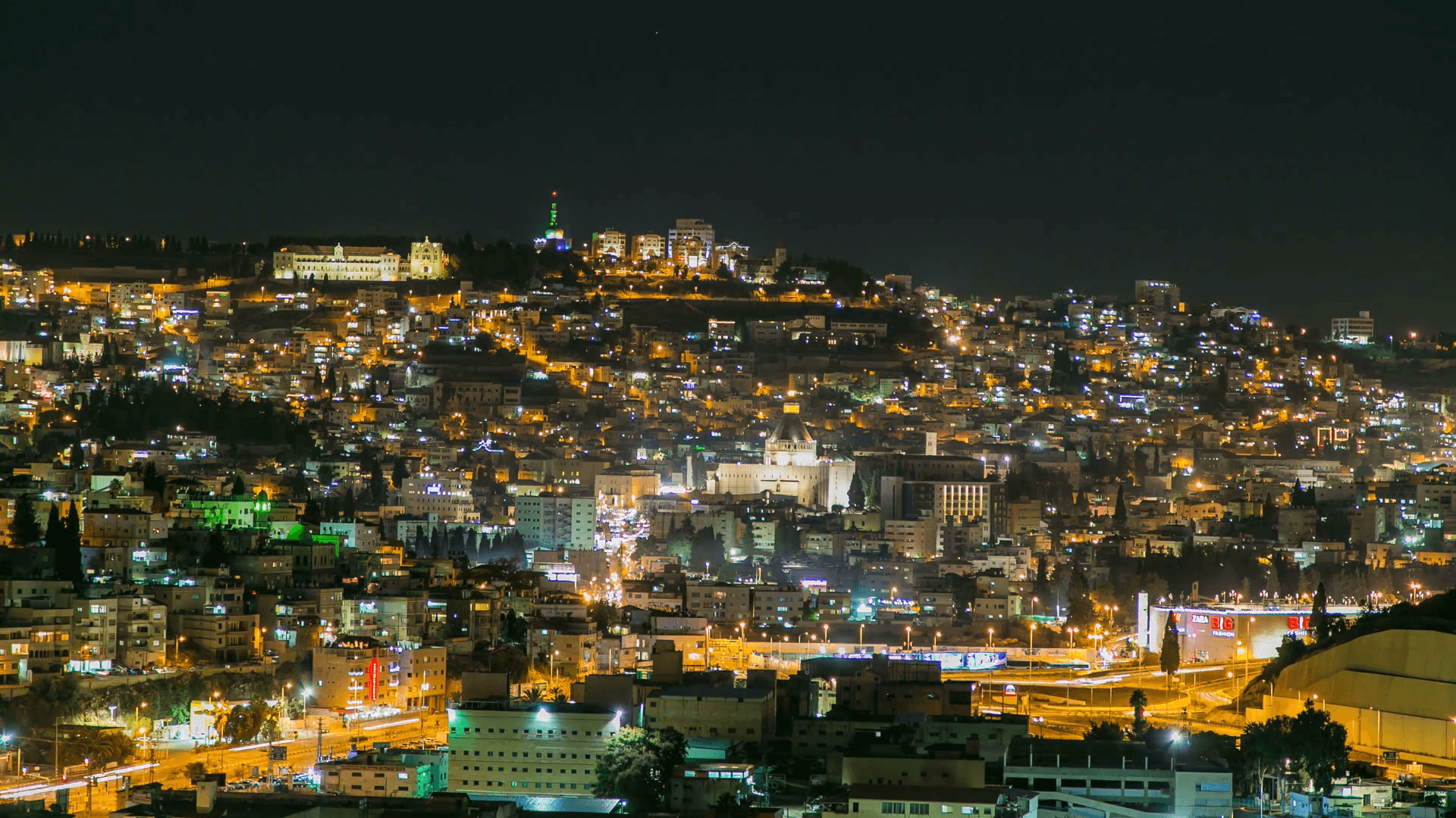 Night time lapse of Nazareth, Israel