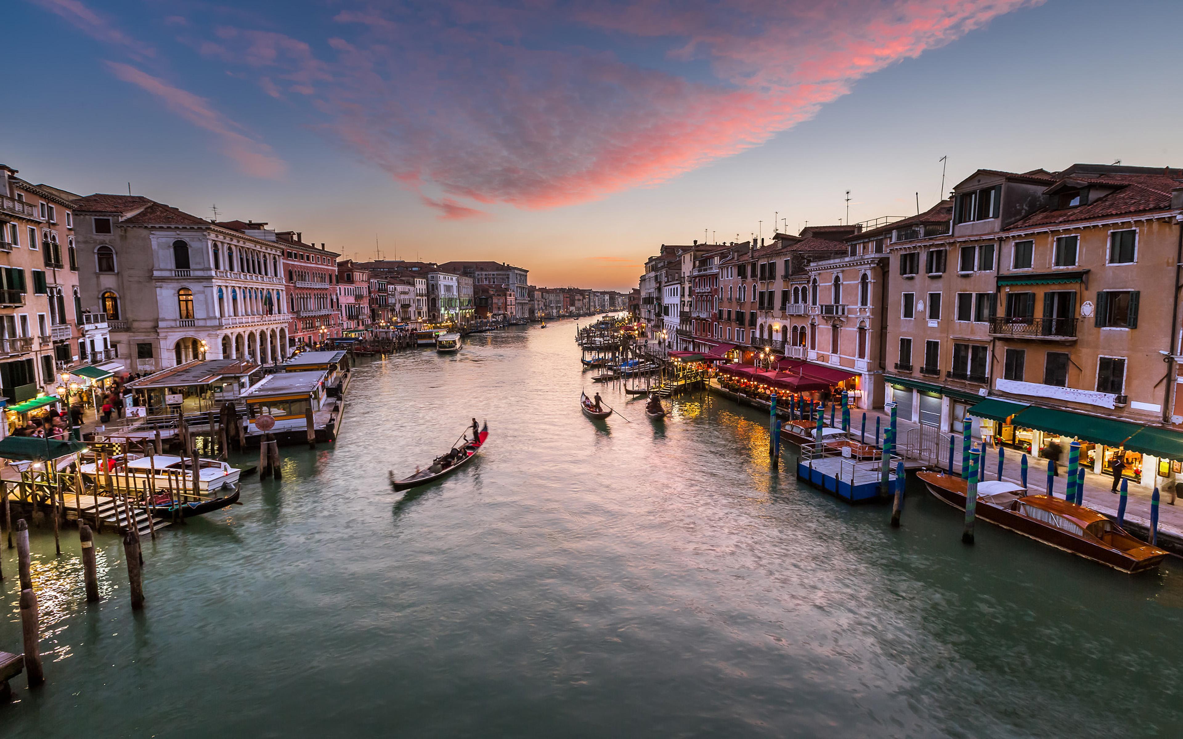 Venice Italy View On The Grand Canal From Rialto Bridge After Sunset