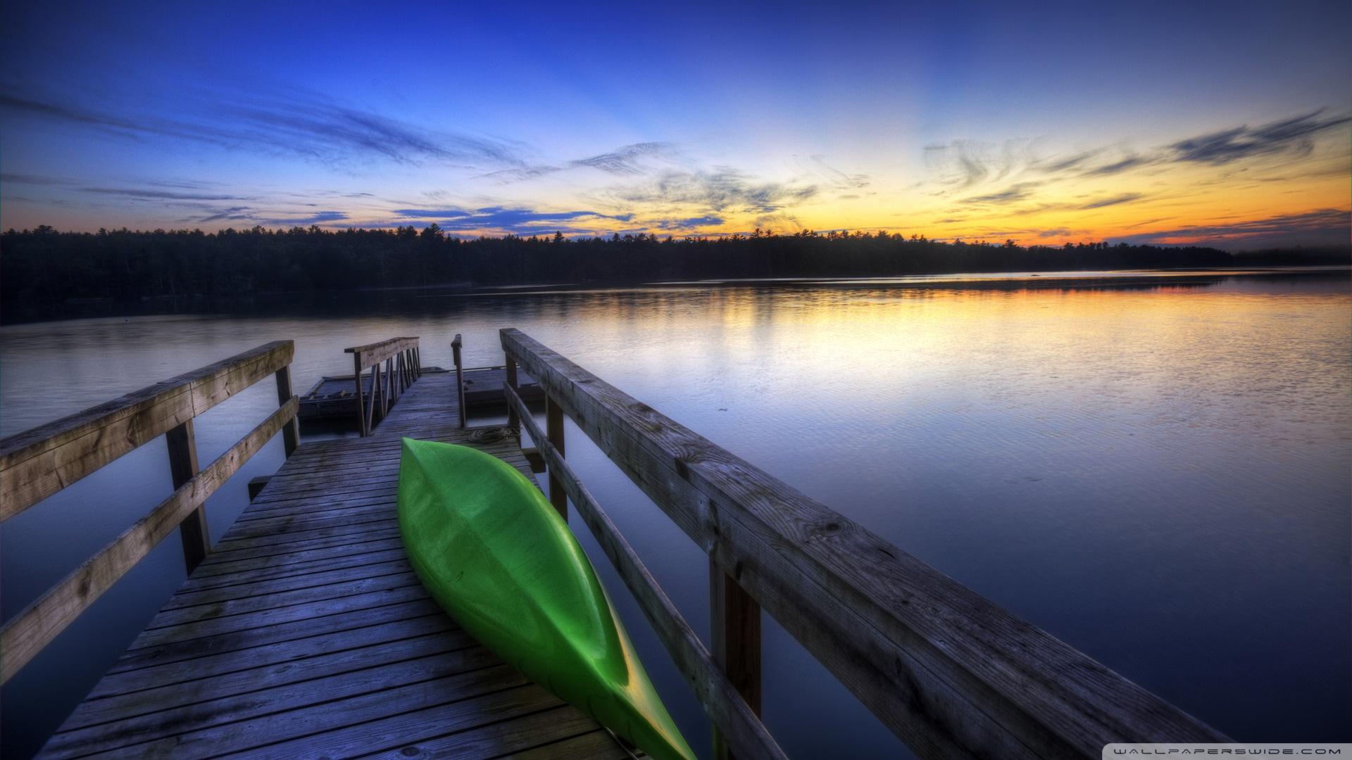 Canoe On Dock In Evening Lake HD desktop wallpaper, Widescreen