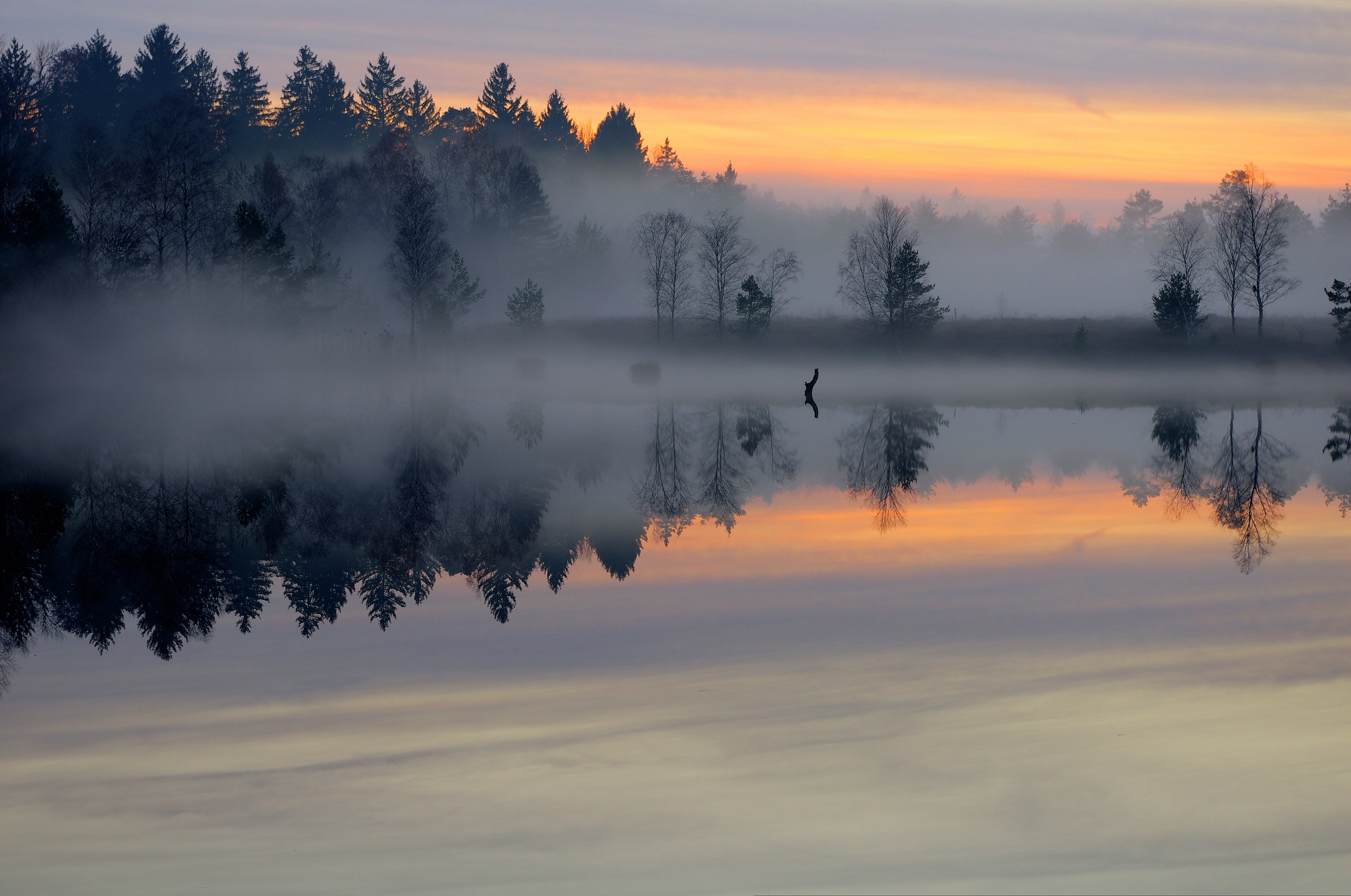 #evening, #lake, #reflection, #mist, #photography, wallpaper