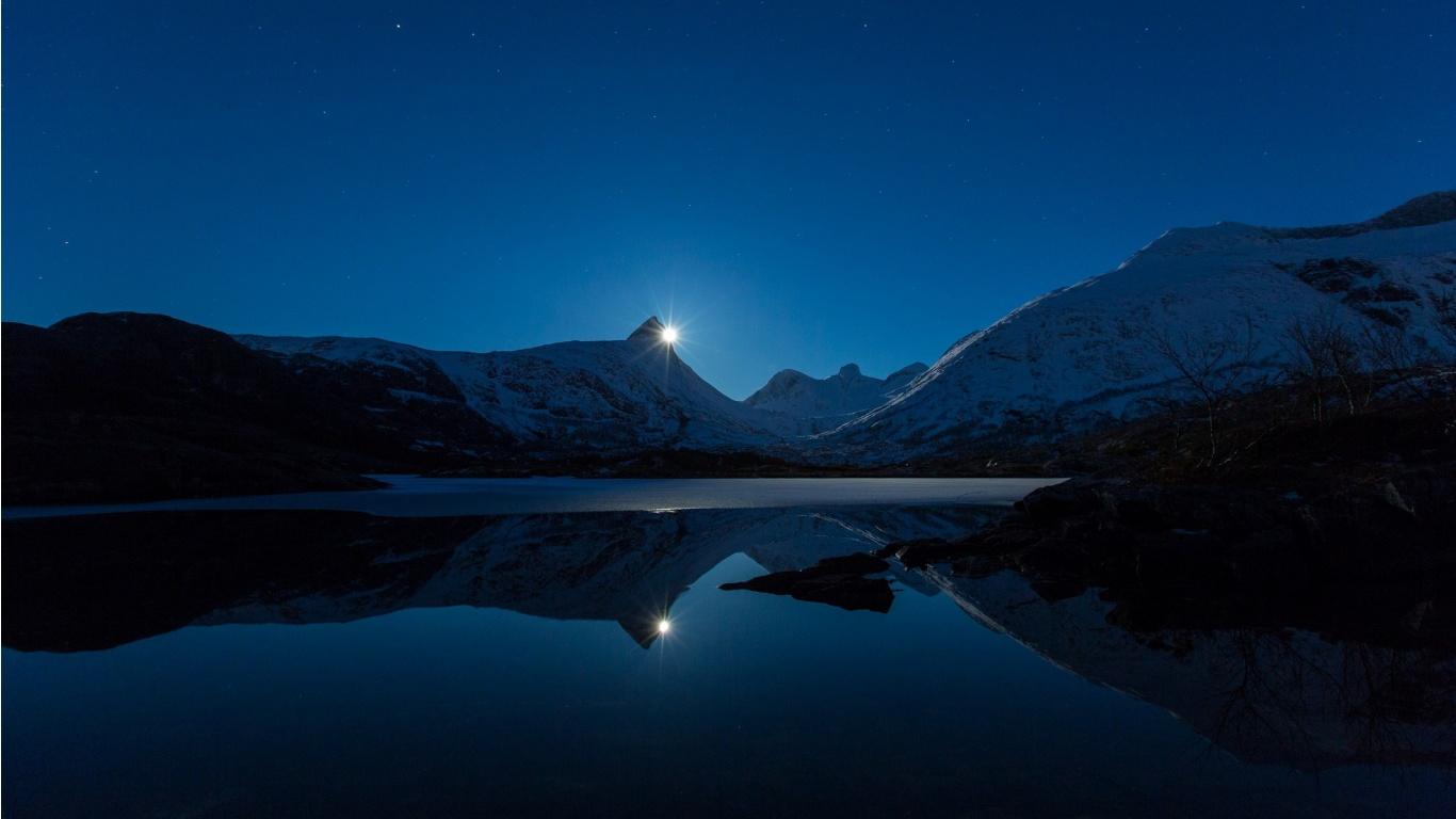 Norway Snow Mountains Lake Evening Wallpaper