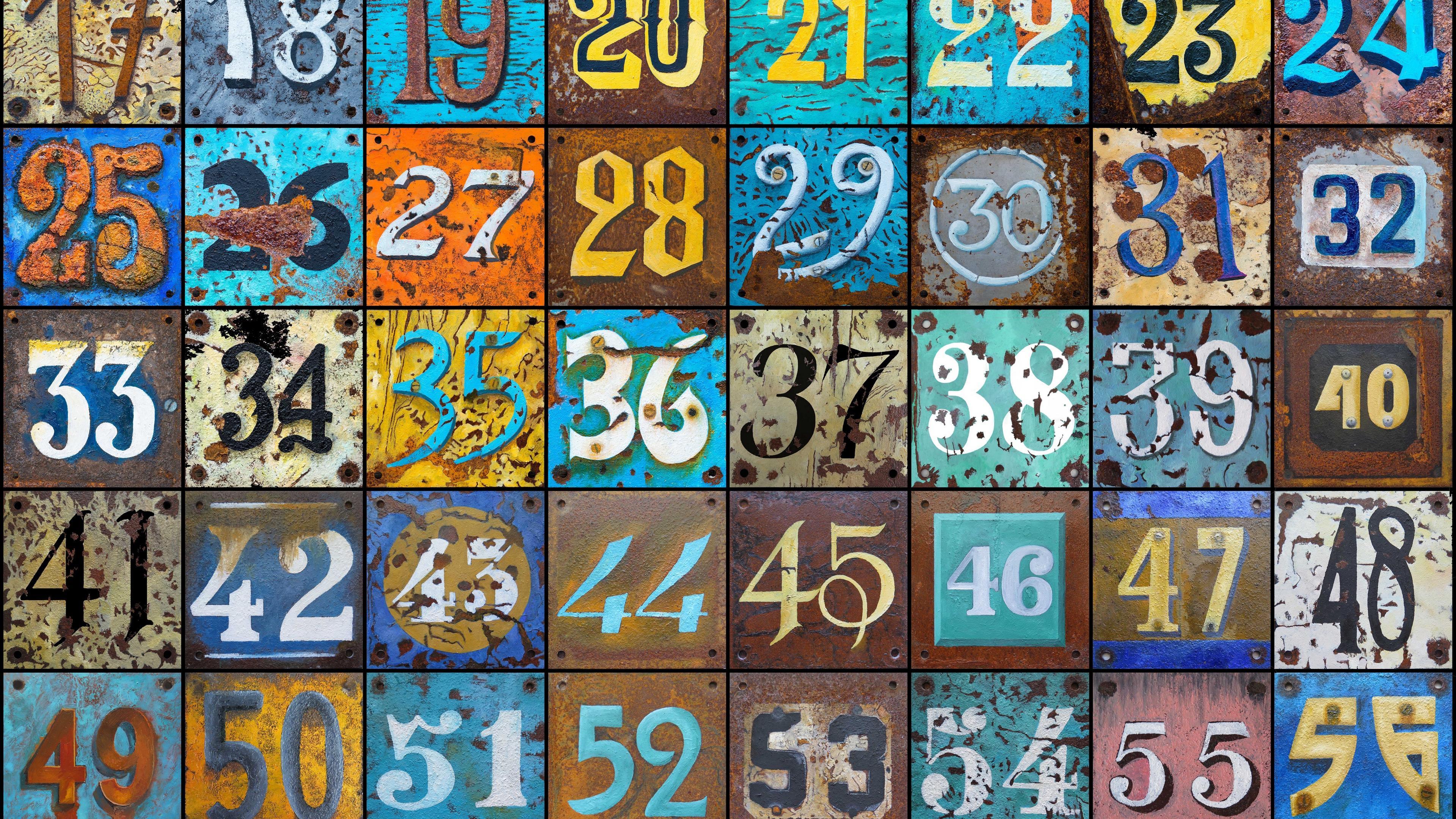Download wallpaper 3840x2160 numbers, texture, rust, colorful 4k uhd