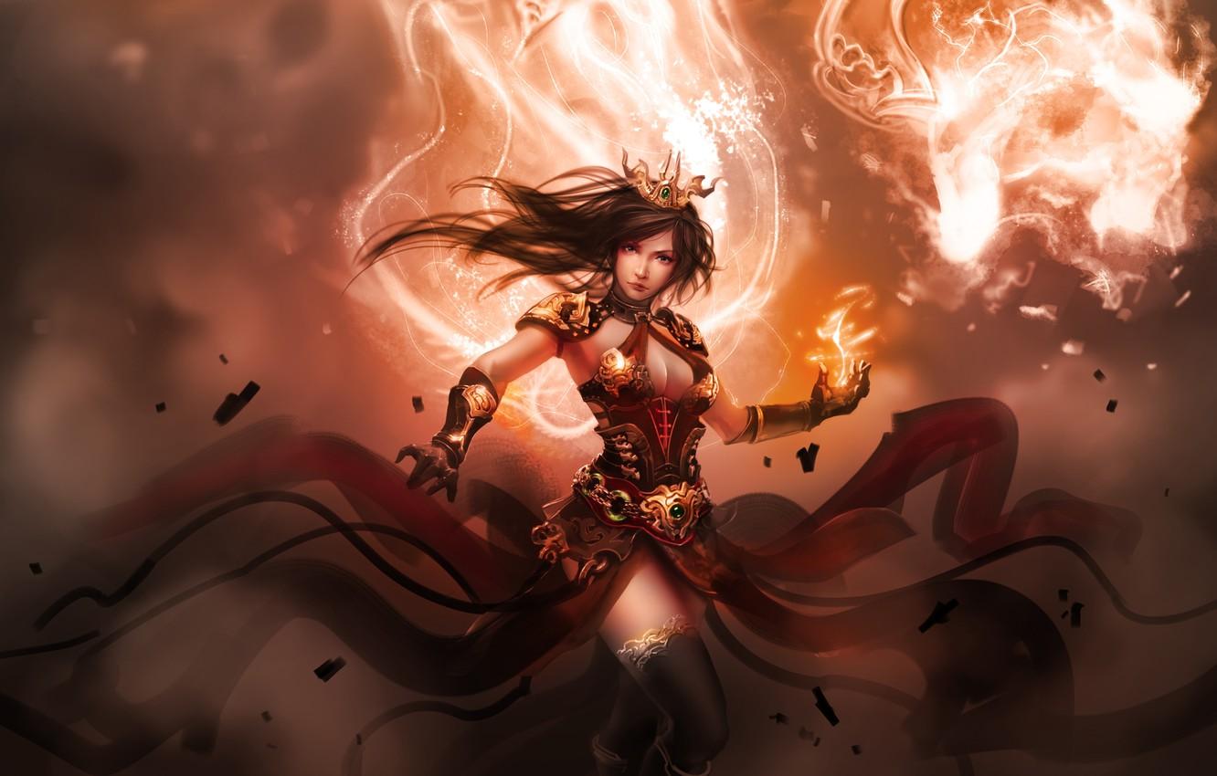 Wallpaper flame, magic, Girl, armor, sorceress image for desktop