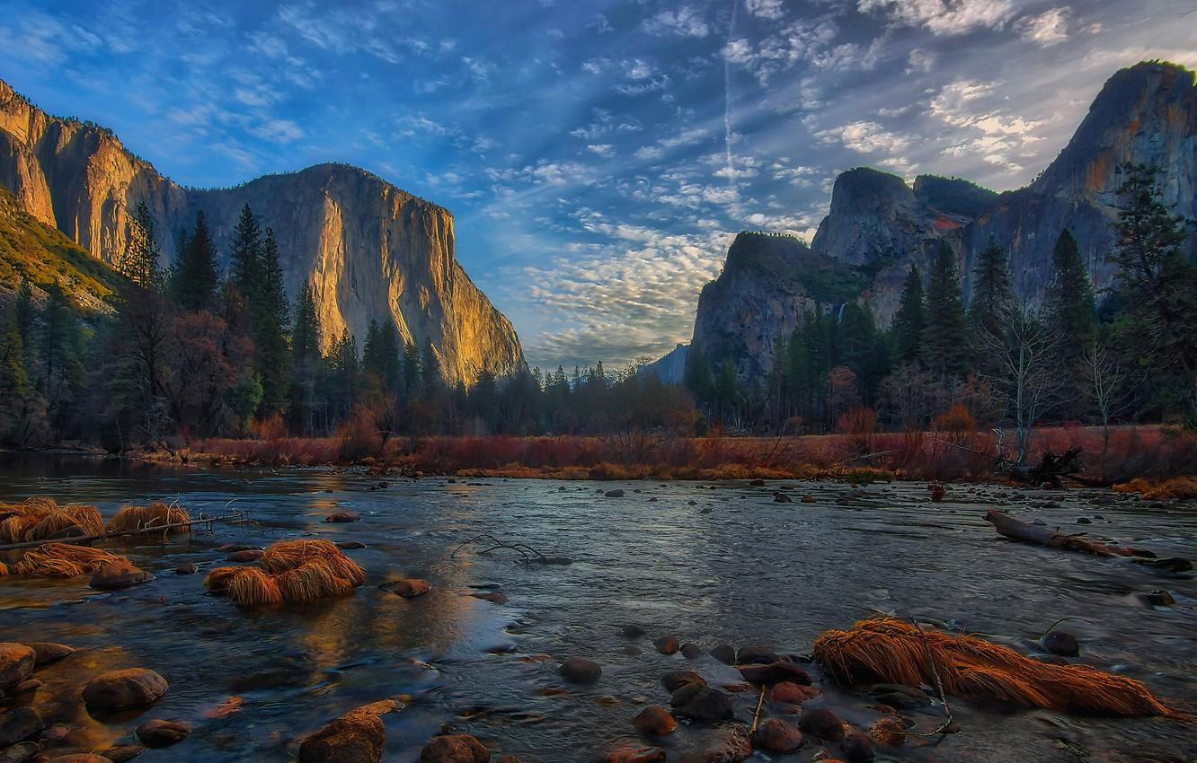 Wallpaper mountains, river, valley, CA, California, Yosemite