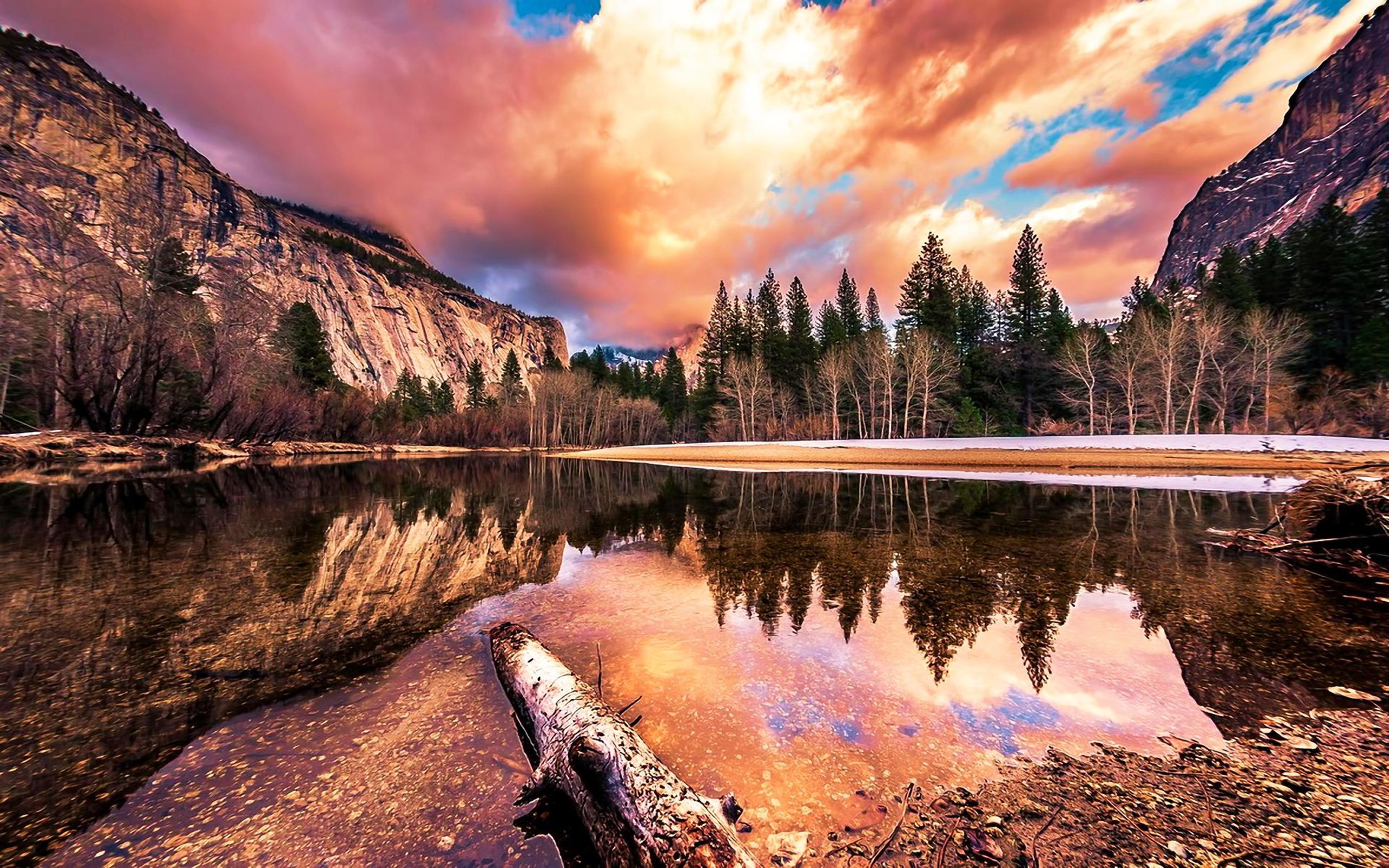 Romantic Landscape Beautiful Sunsets Merced River Yosemite National