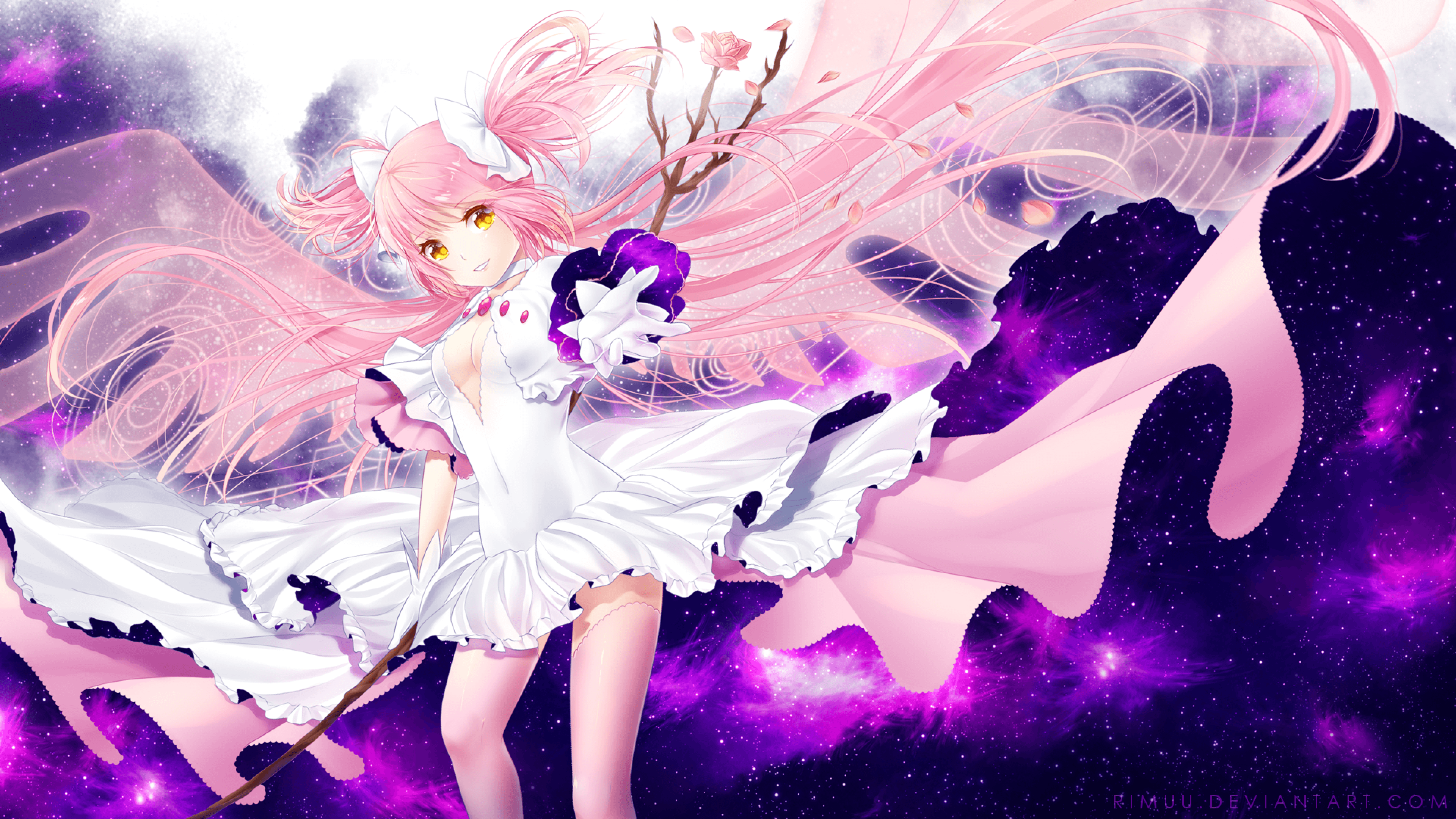Download 3840x2160 Anime Girl, Pink Hair, Dress, Wings Wallpaper