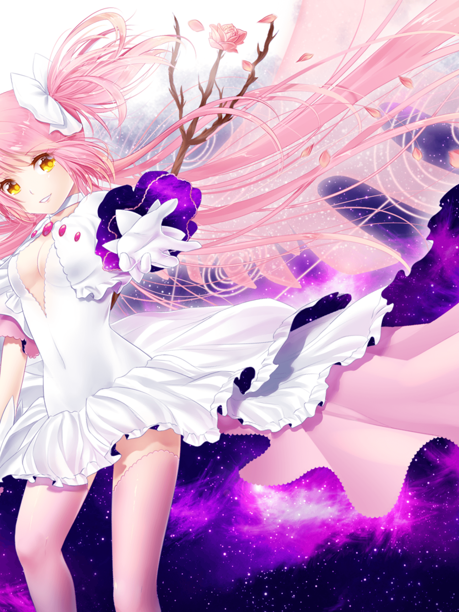 Download 1536x2048 Anime Girl, Pink Hair, Dress, Wings Wallpaper