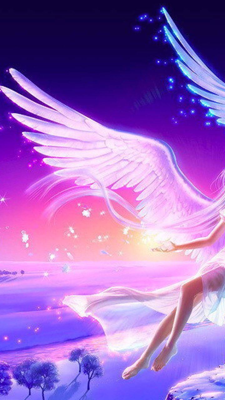 Girl Anime Blue Pink Wings 4K Wallpaper