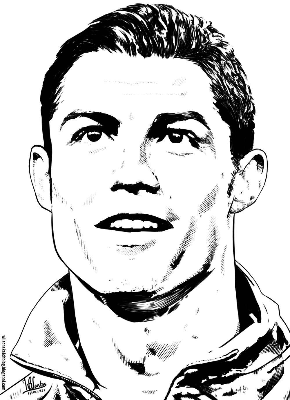 Cristiano Ronaldo face line art drawing. Eps. Football