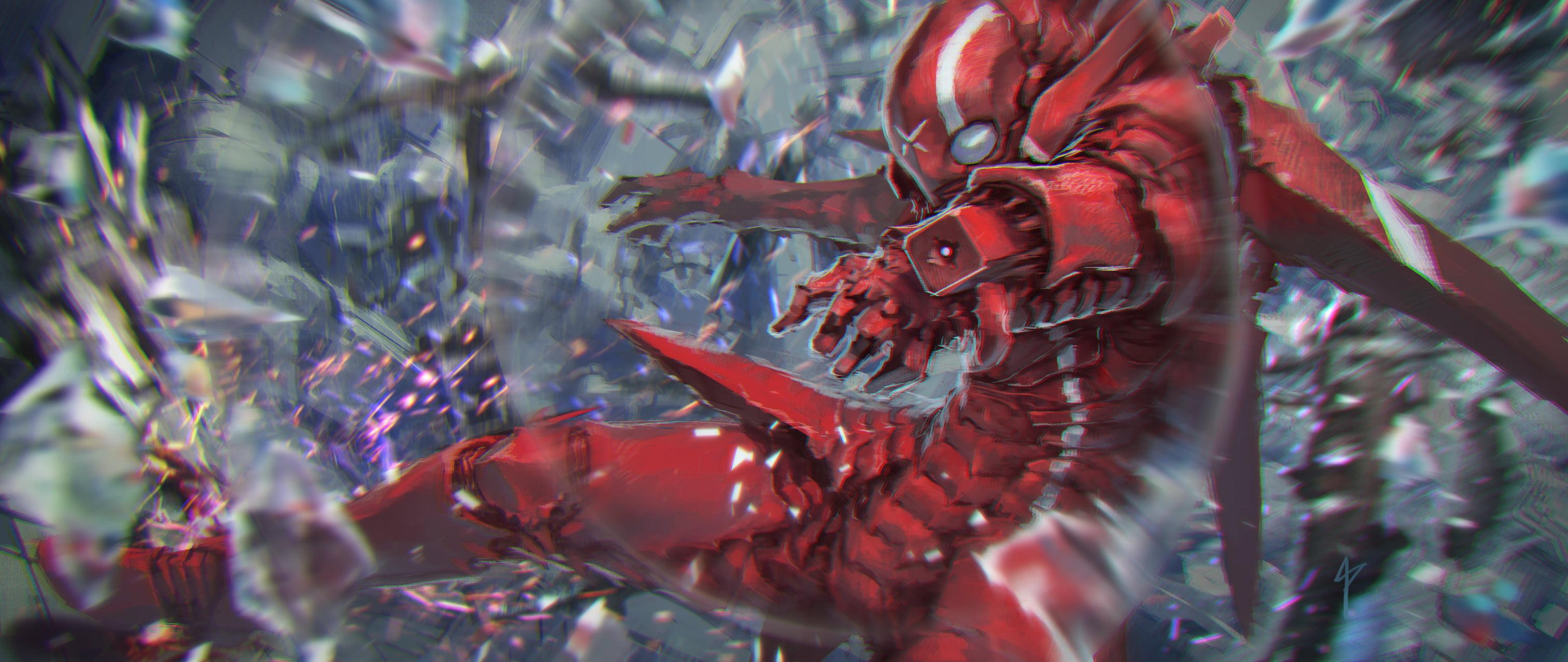 Red monster illustration, digital art, fantasy art, artwork, knight of sidonia HD wallpaper