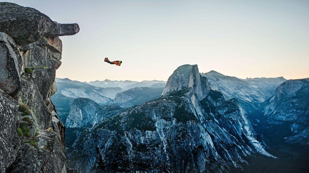 Wingsuit parachute flying fly flight extreme birdman diving skydive