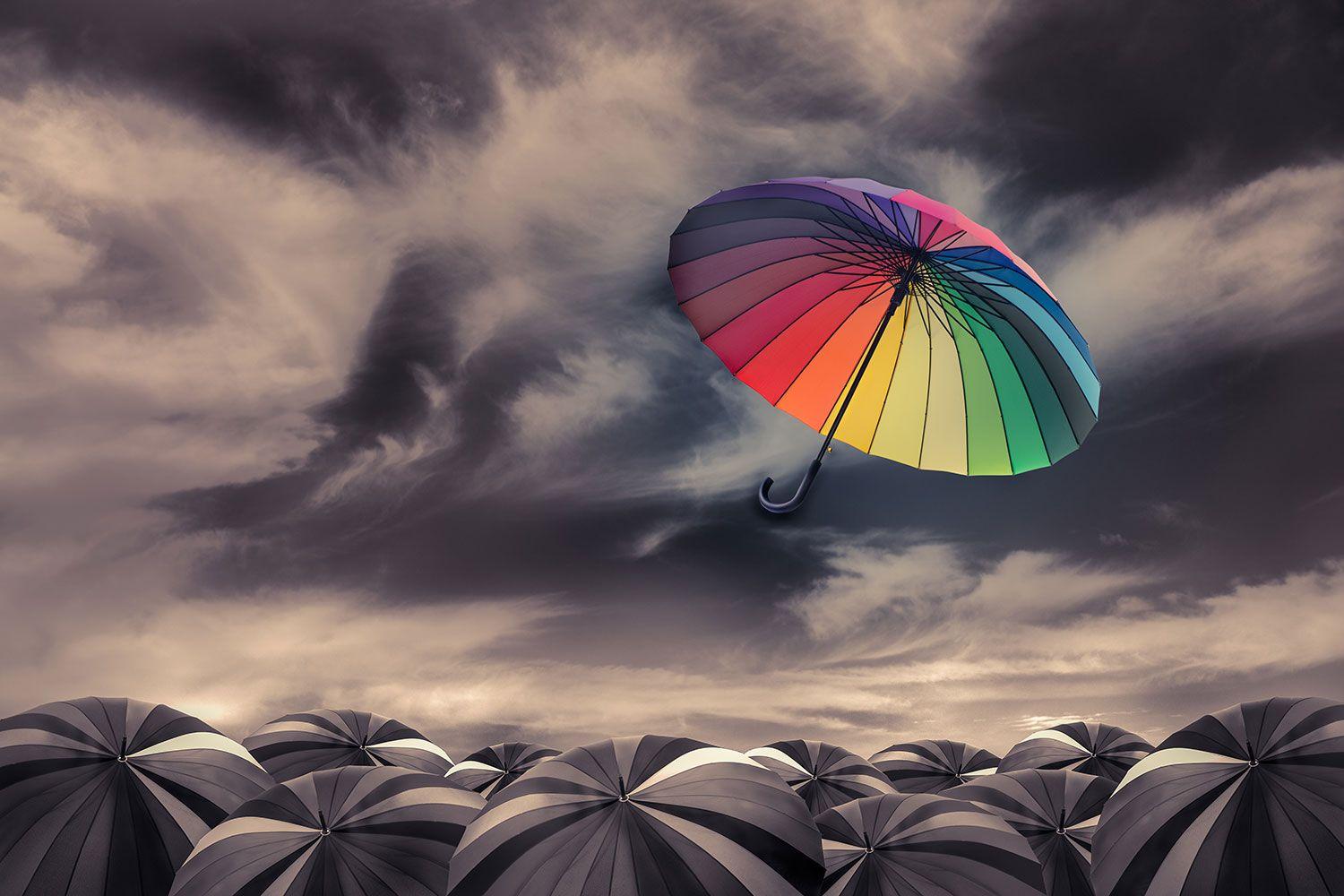 Order Coloured Umbrella Wallpaper to create fantastic wall decor