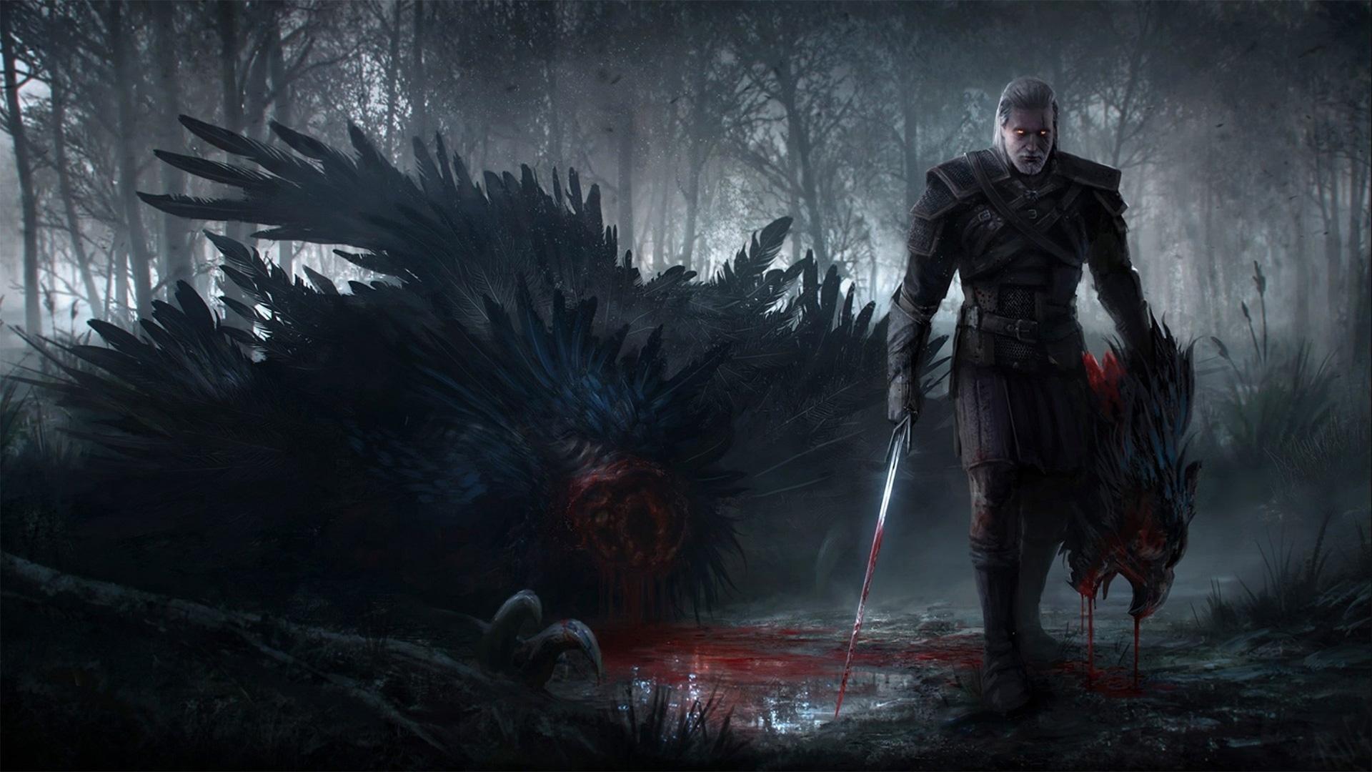 Geralt with a monster's head, Wallpaper from The Witcher 3: Wild