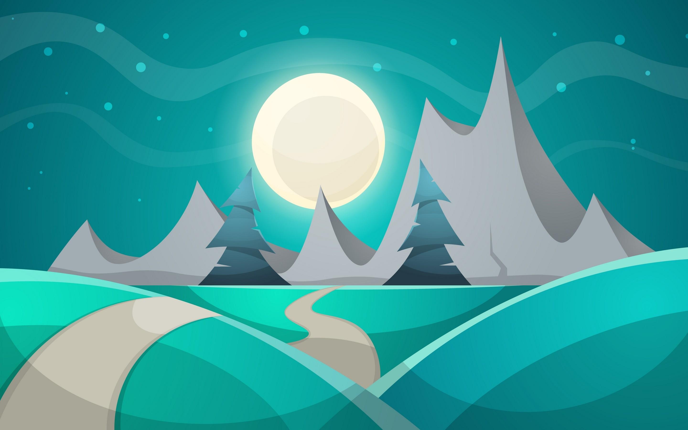 Download wallpaper nightscape, moon, mountains, abstract landscape