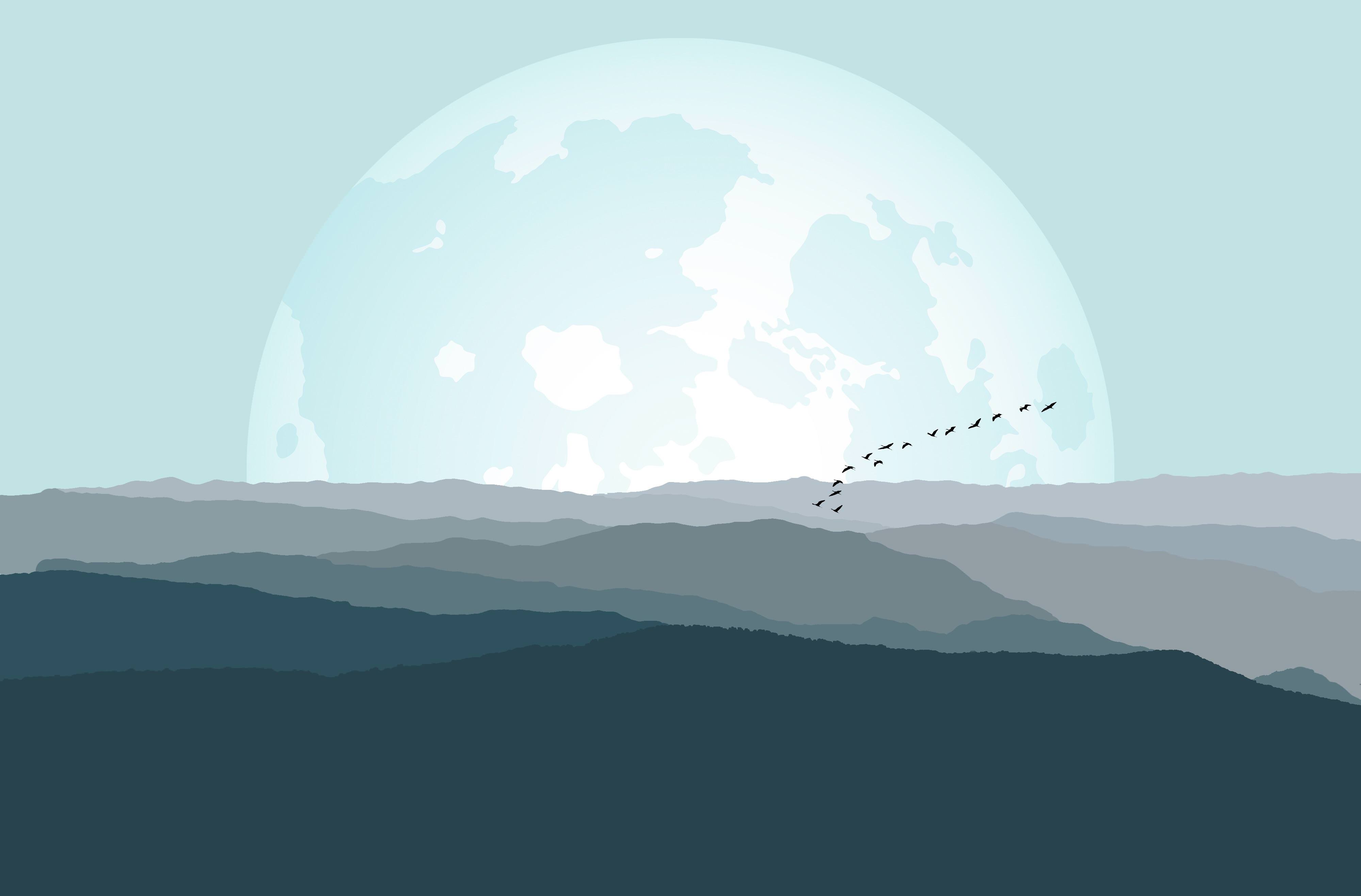 #Planet, #Minimal, #Birds, #Moon, #Mountains, K. Creative