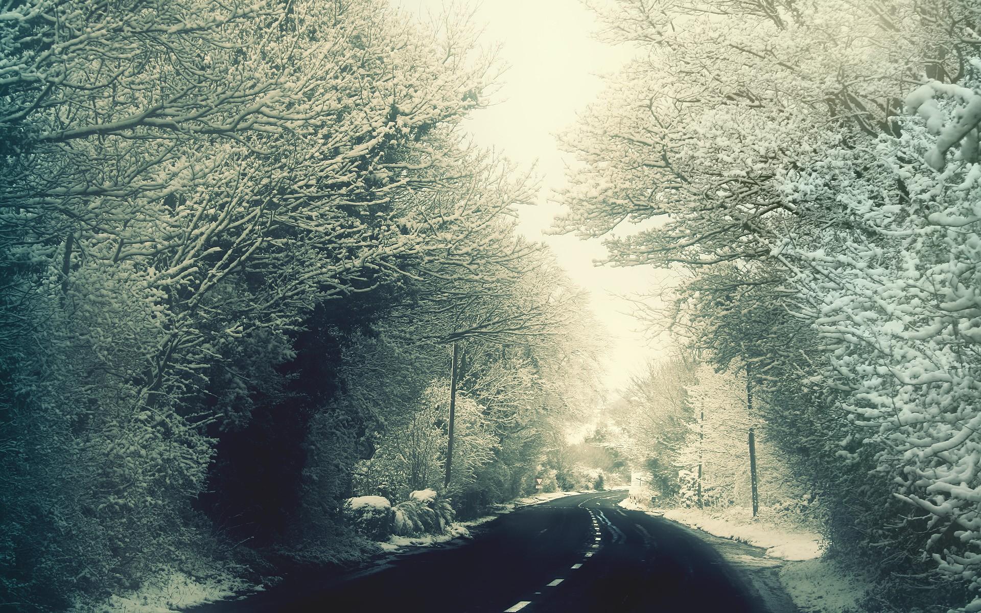 #winter, #snow, #trees, #road, wallpaper. General